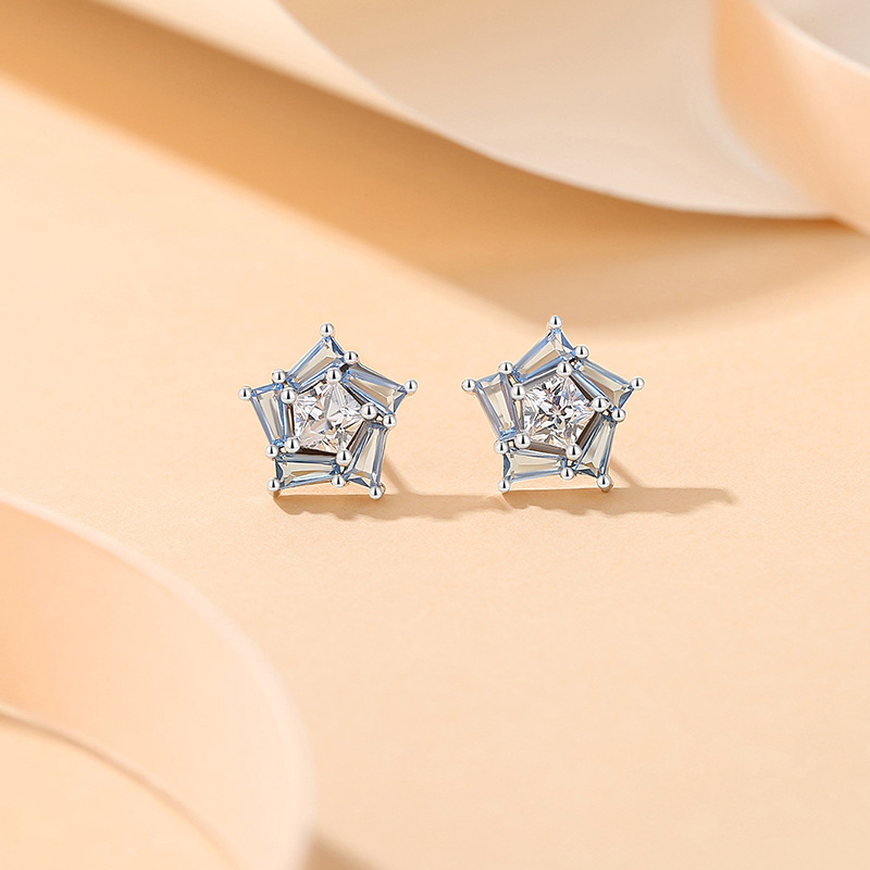 Original star earrings for women, sterling silver, Korean style pentagram earrings, trendy and versatile niche ear accessories, Christmas gift