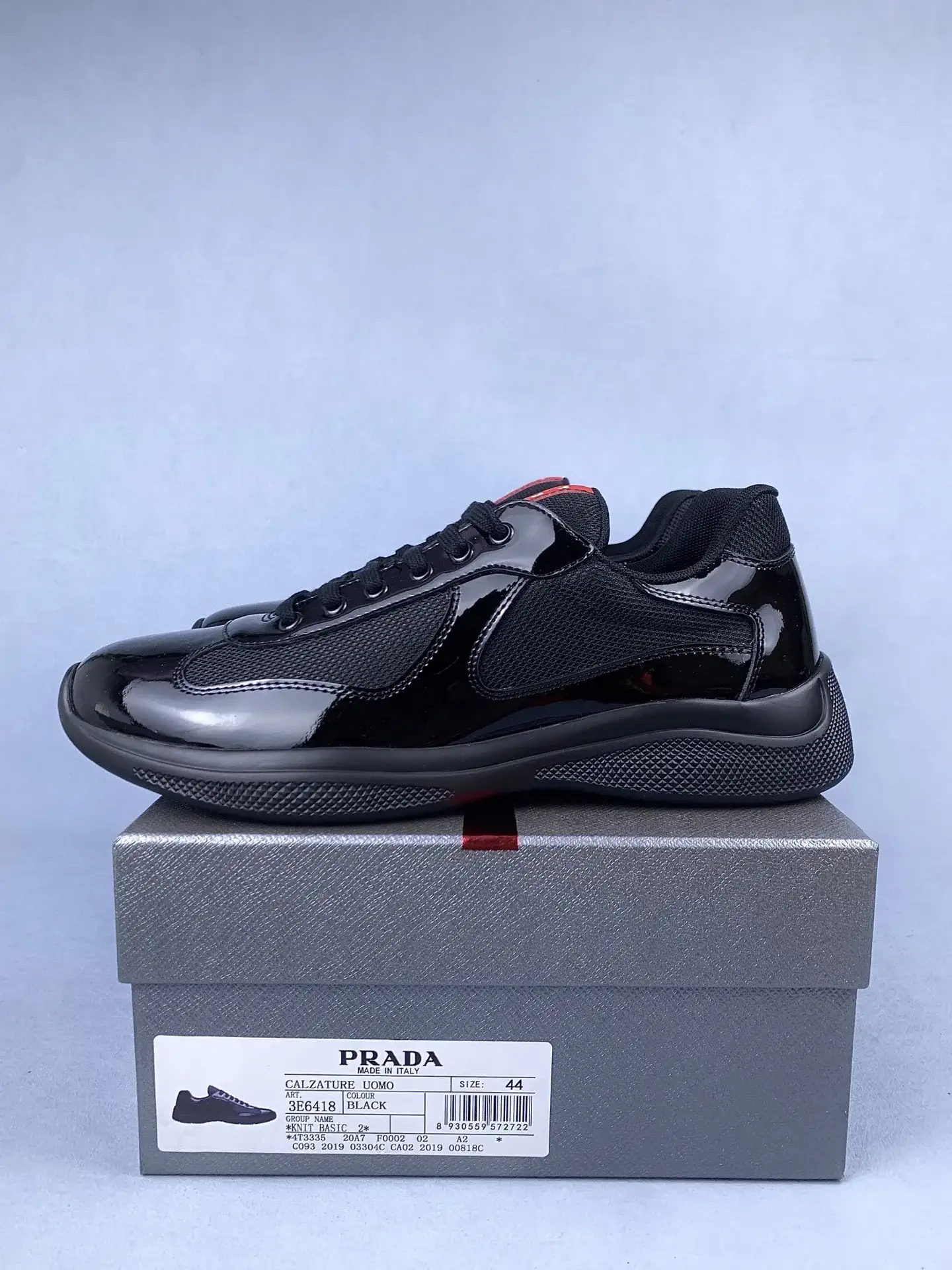 Patent leather and technical fabric Prada America's Cup sneakers product photo from LabelPicks