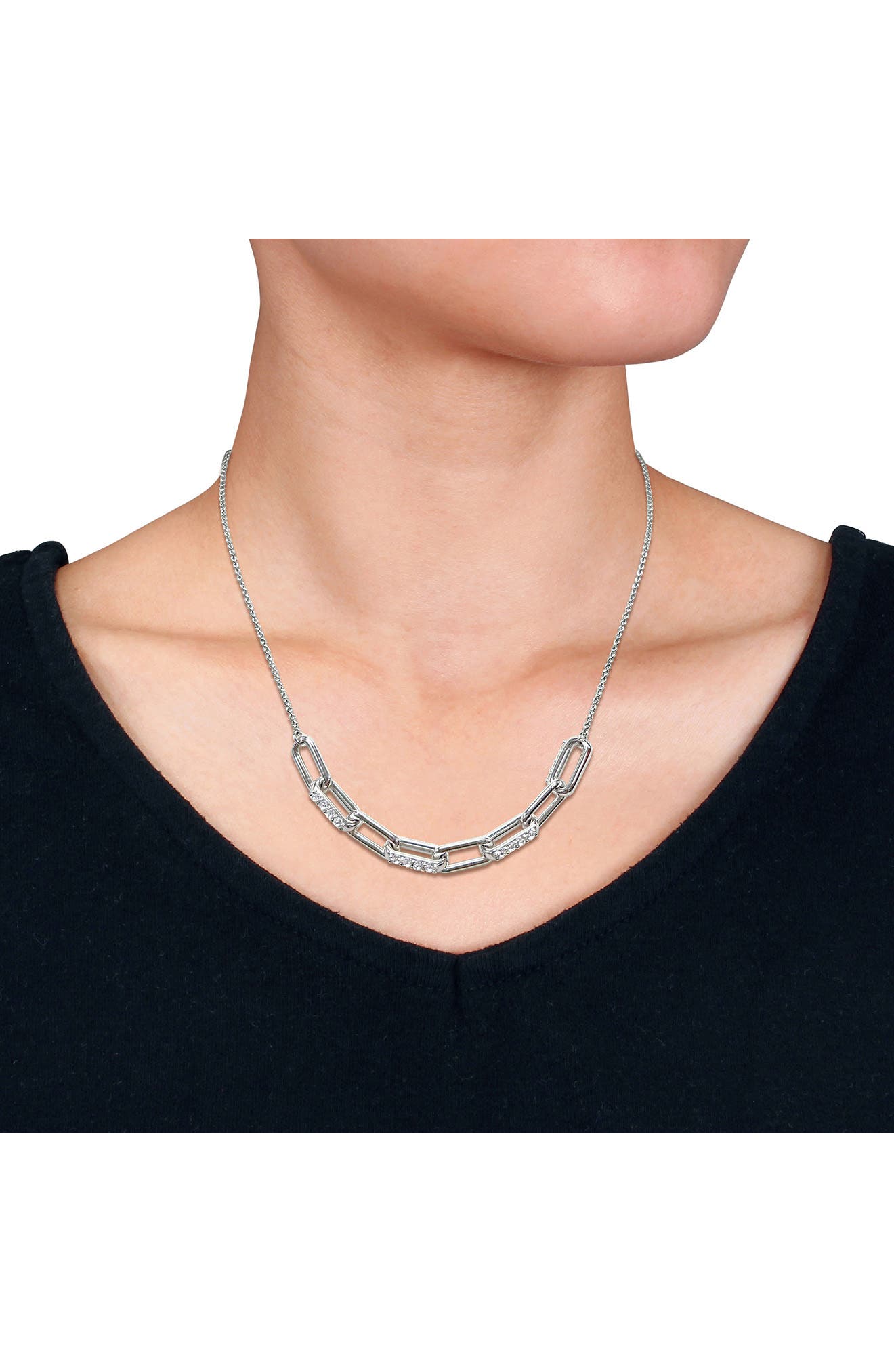 DELMAR Created White Sapphire Oval Link Frontal Necklace