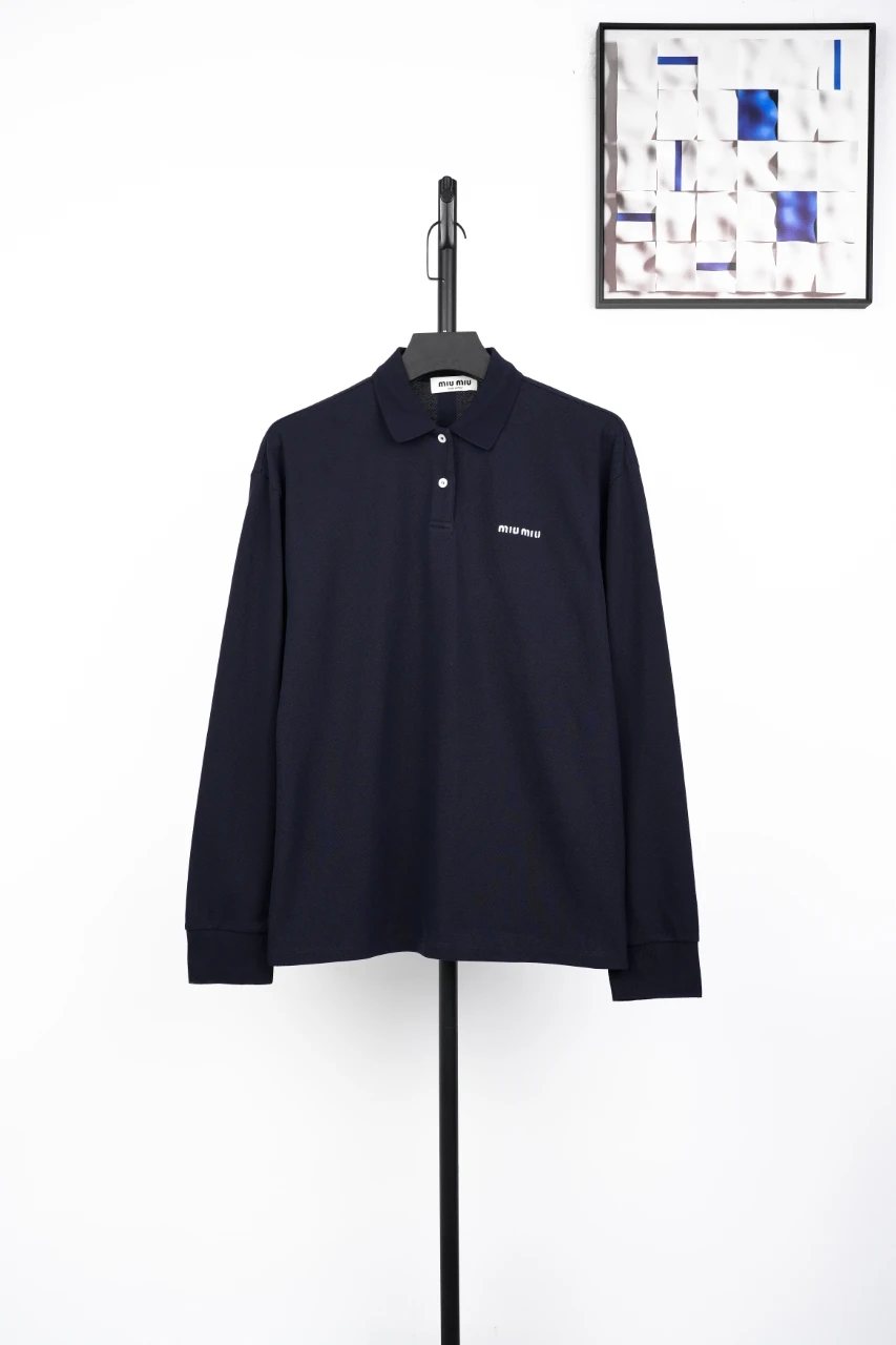 Miu Miu Navy Logo Long Sleeve Polo Shirt product photo from LabelPicks