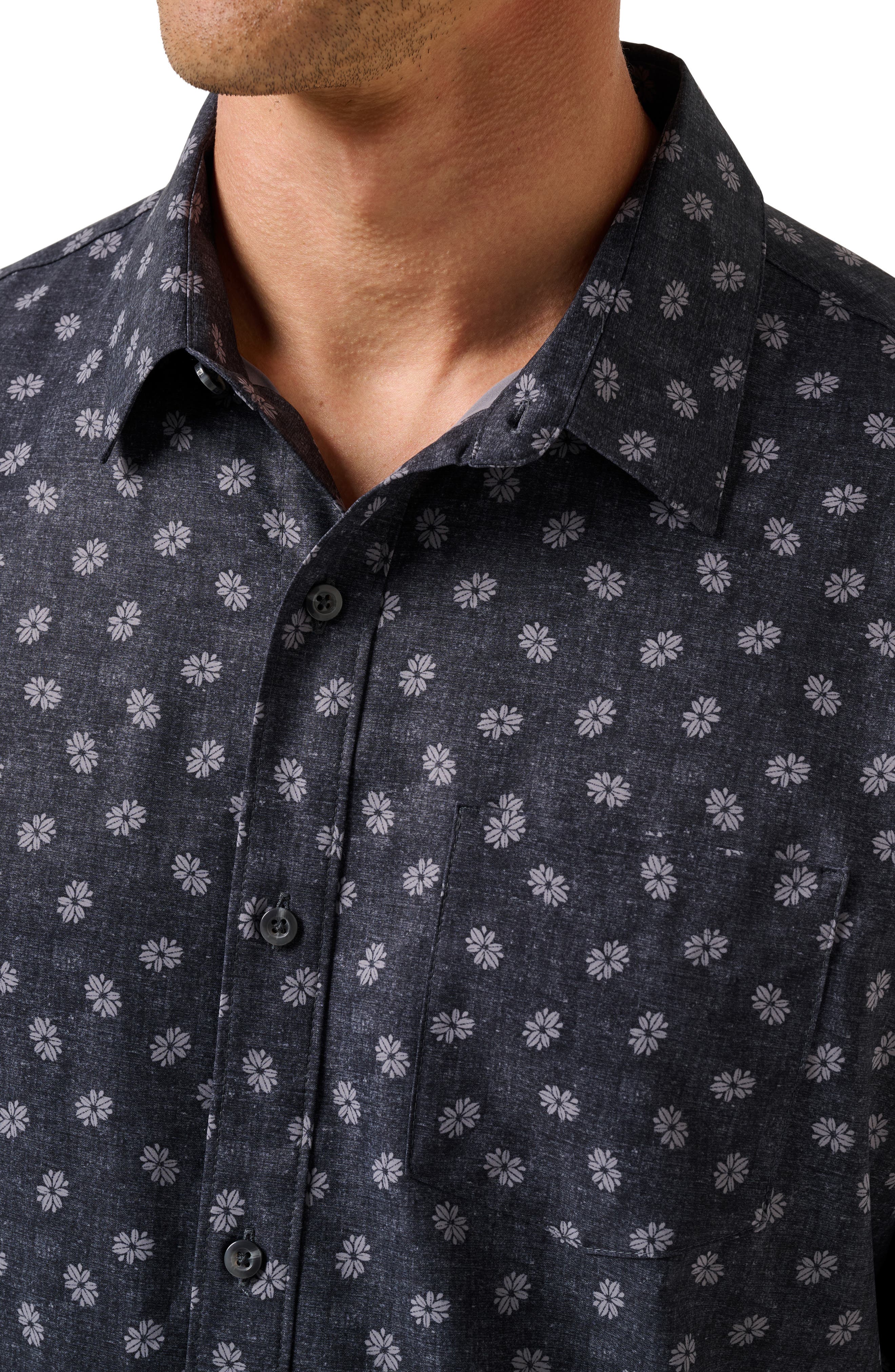 TravisMathew Grey Wind Short Sleeve Button-Up Shirt