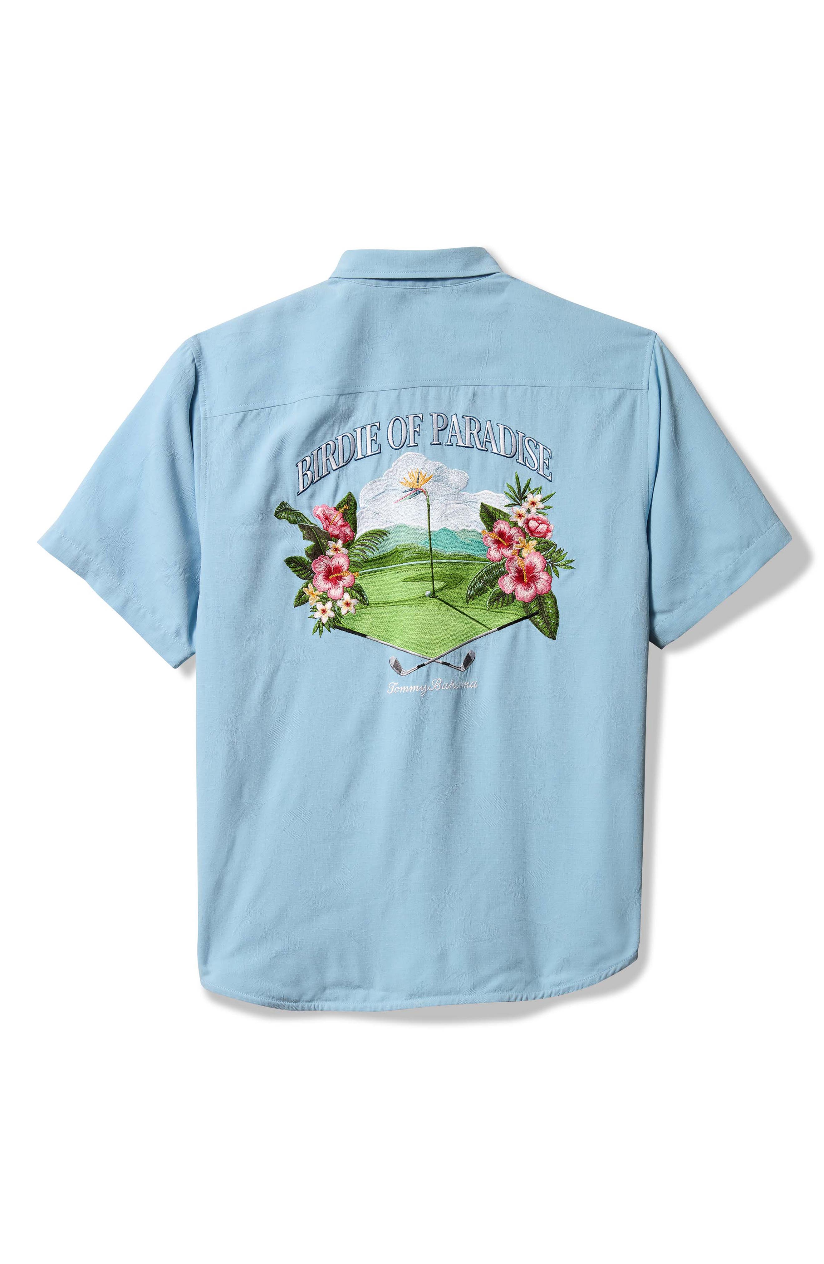 Tommy Bahama Birdie of Paradise Embroidered Short Sleeve Silk Button-Up Shirt