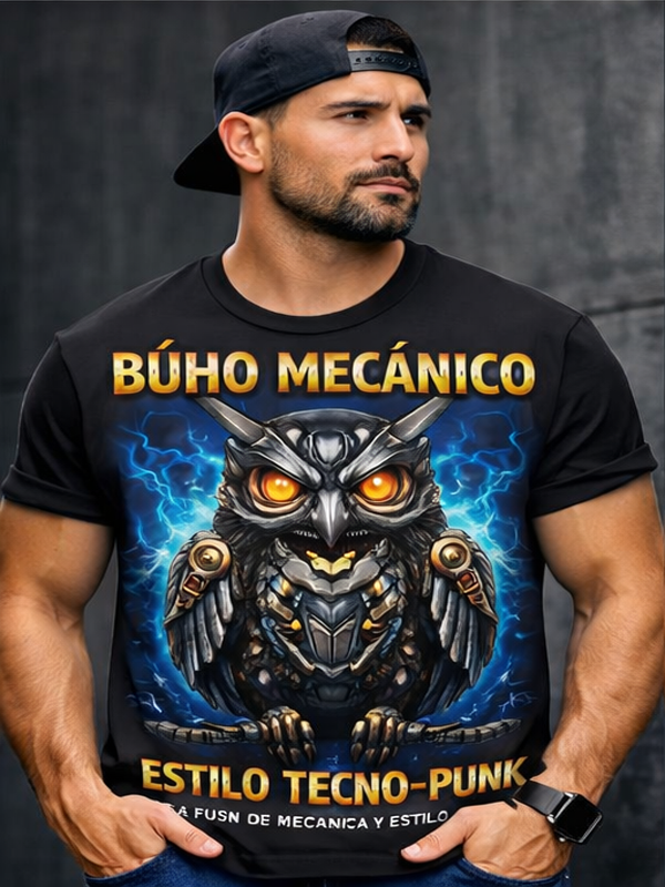 Remera Búho Mecánico – Estilo Tecno-Punk
