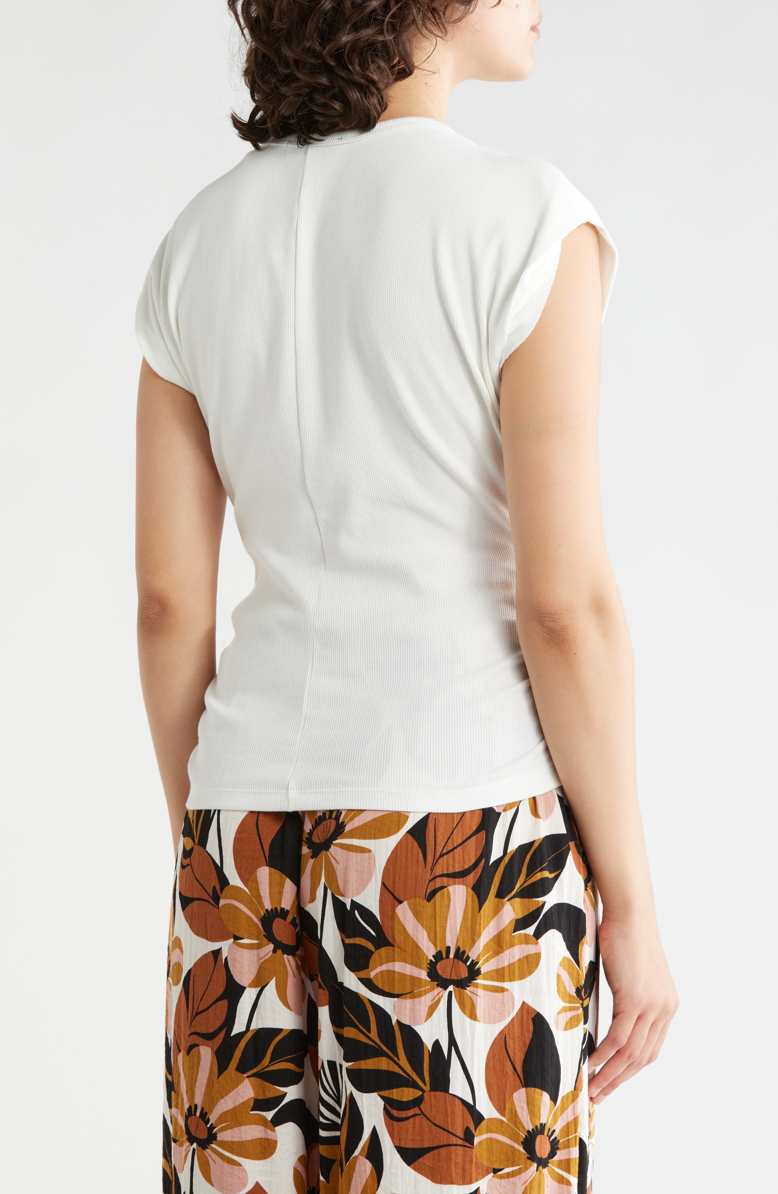 T Tahari Cap Sleeve Ribbed T-Shirt