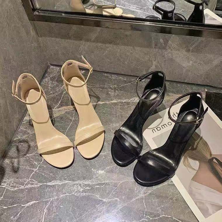 High heels, new slim heels, spring black sandals, summer nymphs