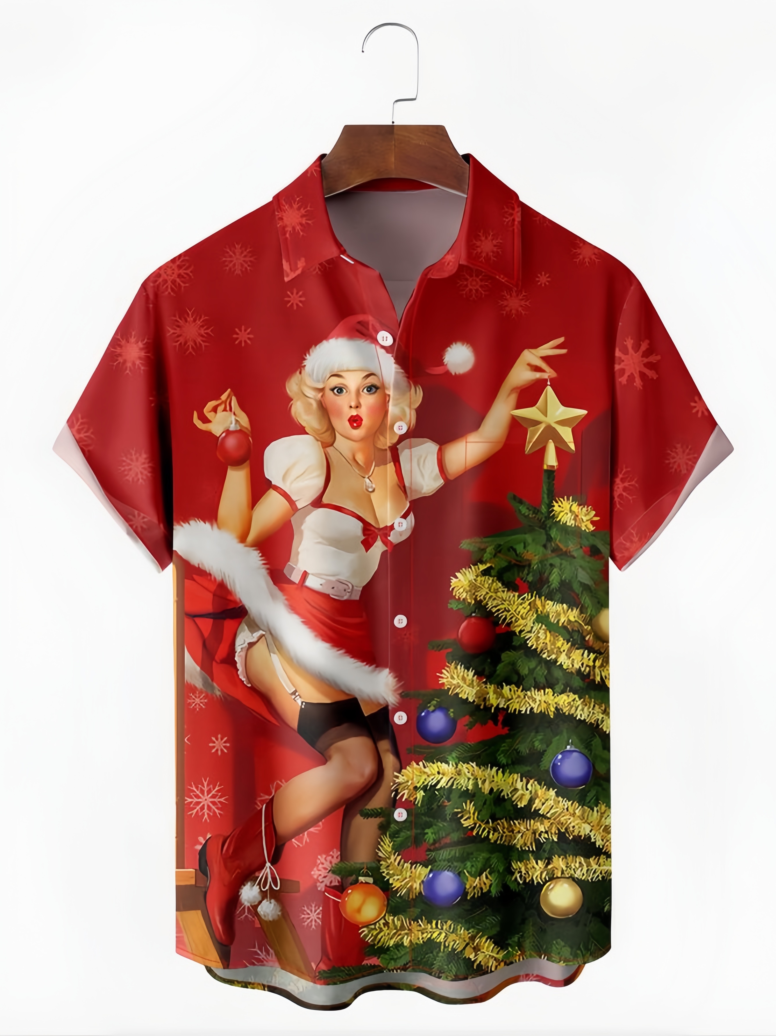 Christmas Girl Chest Pocket Short Sleeve Casual Shirt