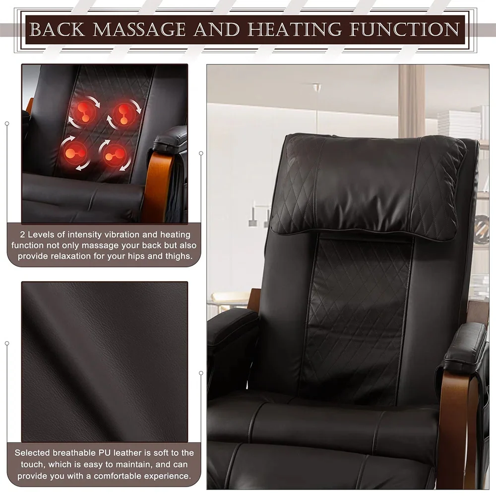 Heated Massage Rocking Chair - PU Leather Recliner with Vibration