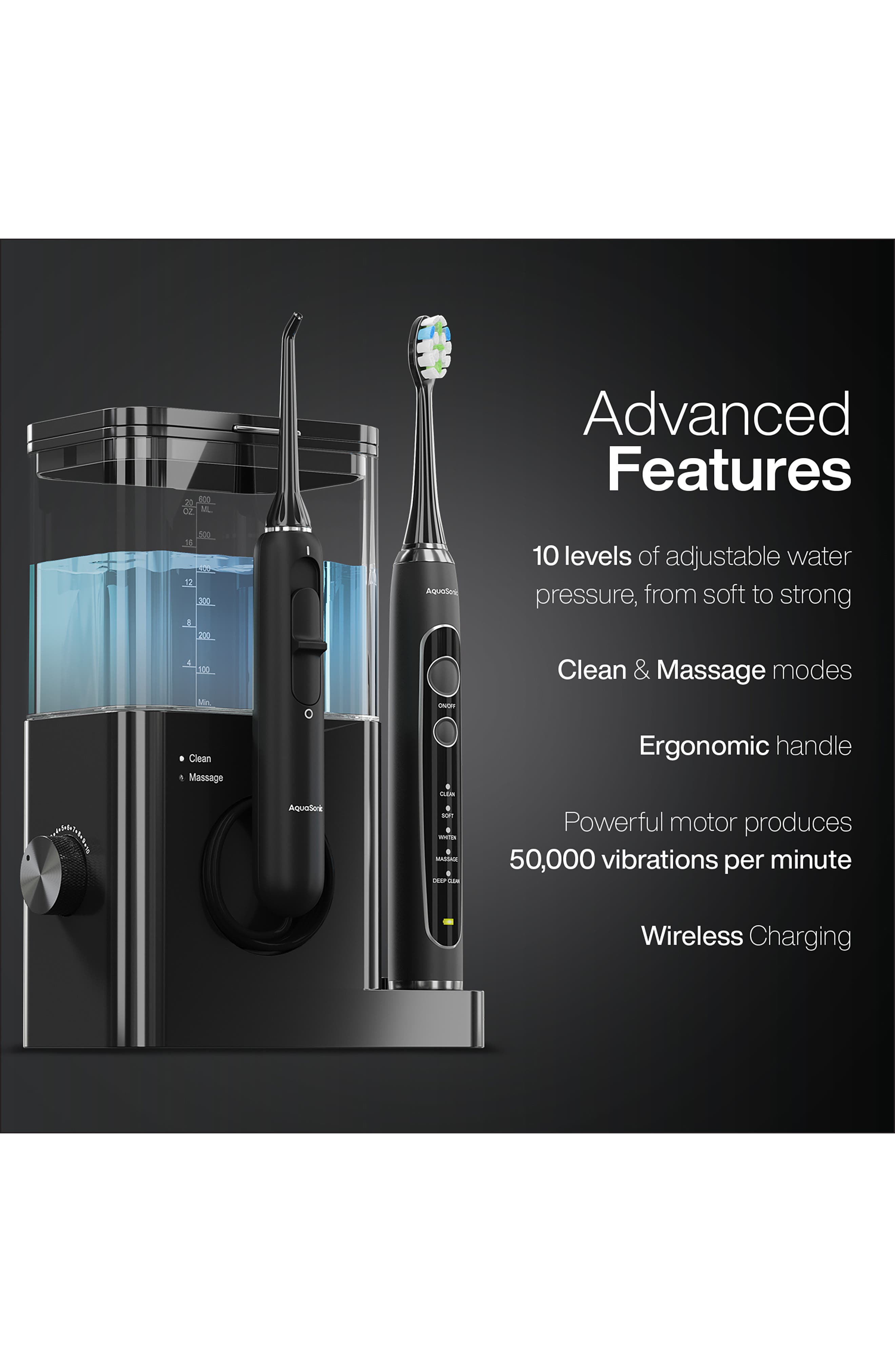 AQUASONIC Home Dental Center PRO - Water Tank, Electric Power Toothbrush & Water Flosser Set