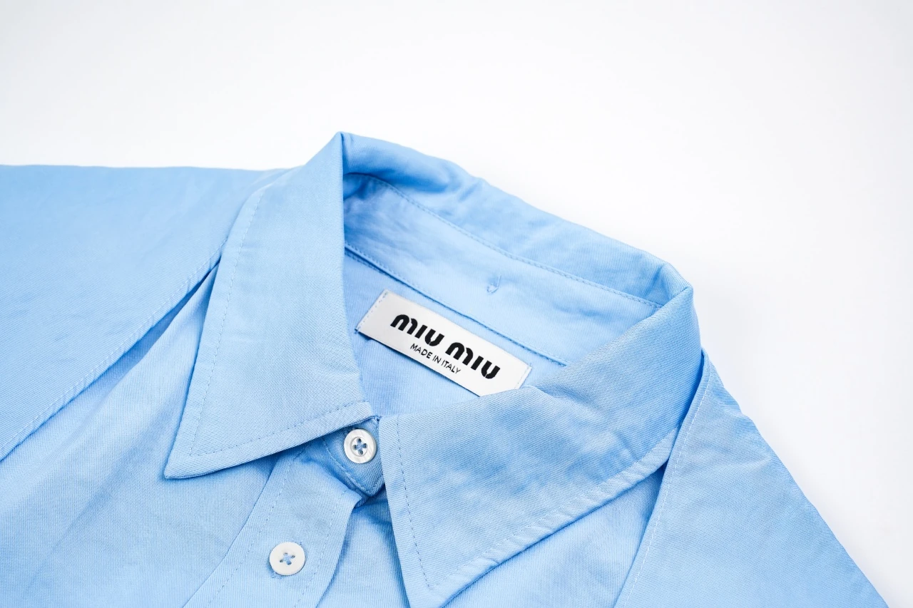 Miu Miu Light Blue Bow Poplin Long Sleeve Shirt product photo from LabelPicks