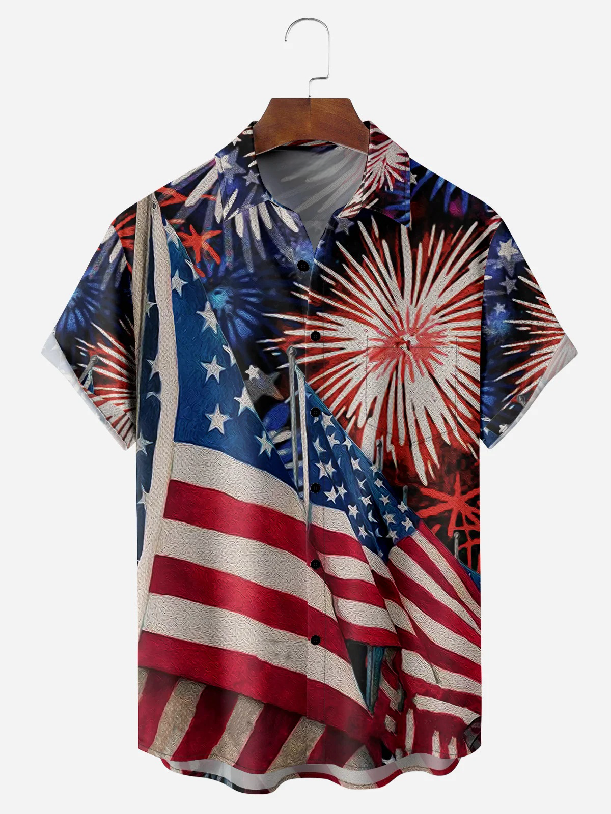 Indepndence Day Flag Chest Pocket Short Sleeve Shirt