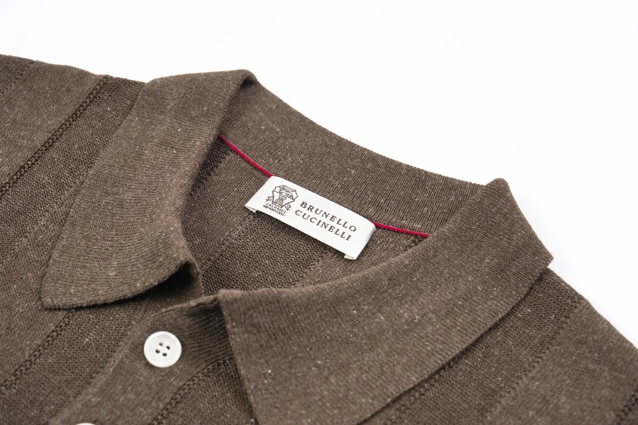 Brunello Cucinelli Brown Linen-Blend Ribbed Polo Shirt product photo from LabelPicks