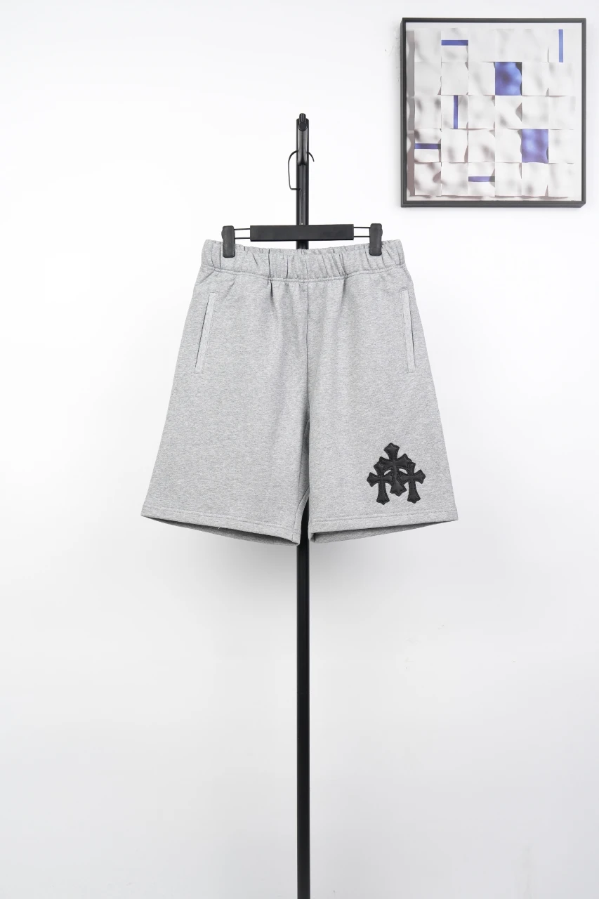 Chrome Hearts Grey Cross Leather Label Fleece Shorts product photo from LabelPicks