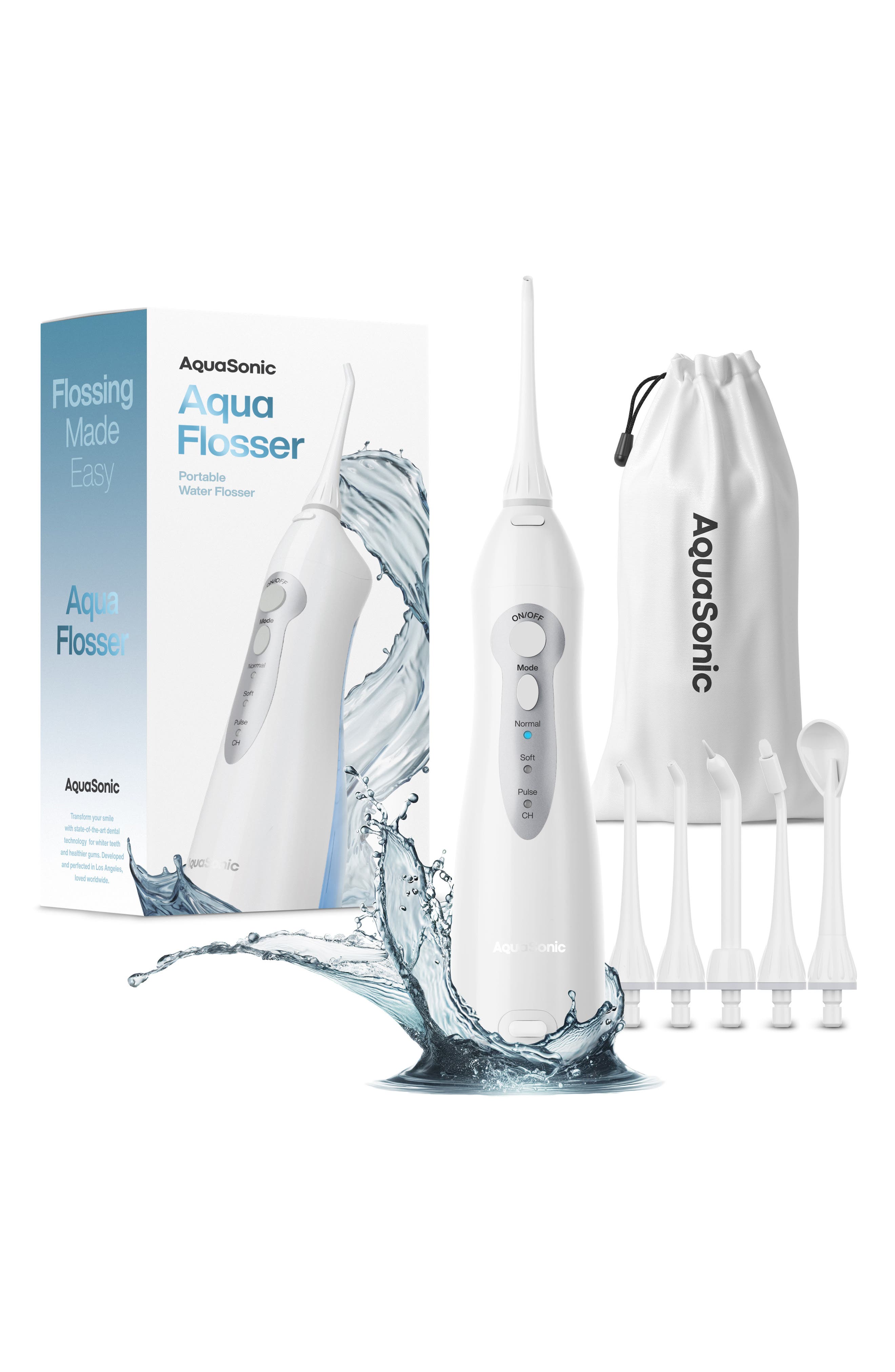 AQUASONIC Aqua Flosser Cordless Rechargeable Water Flosser in White
