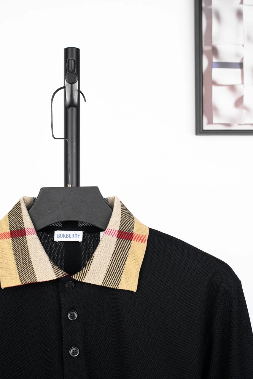 Burberry Black Check Collar Long Sleeve Polo Shirt product photo from LabelPicks