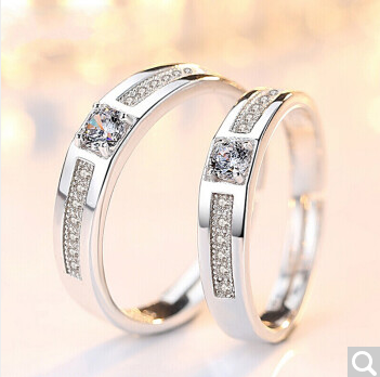 Diamond lovers ring female male engagement pair ring a pair of adjustable rings for men and women