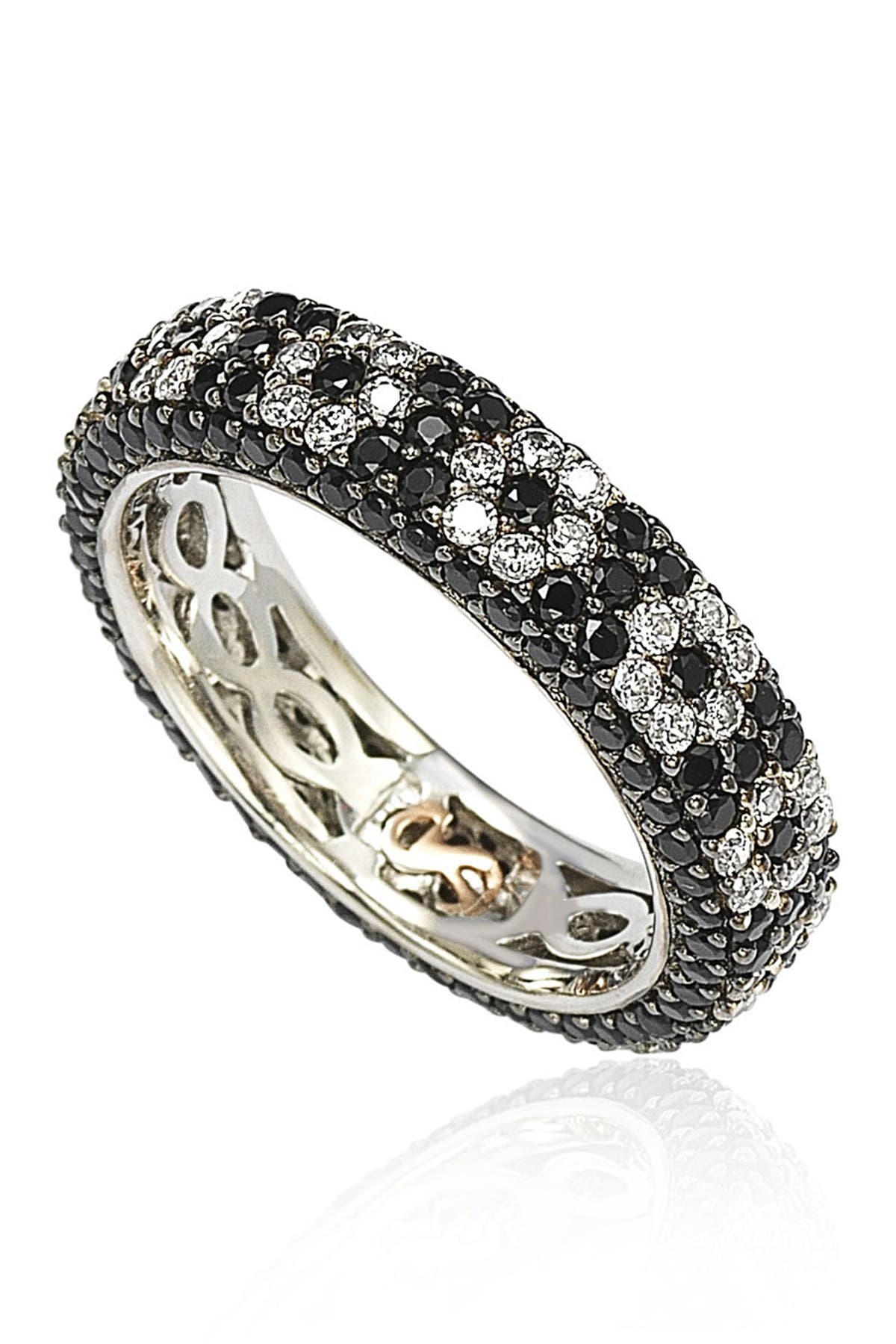 SUZY LEVIAN Sterling Silver Black & White Cubic Zirconia Flower Eternity Band Ring