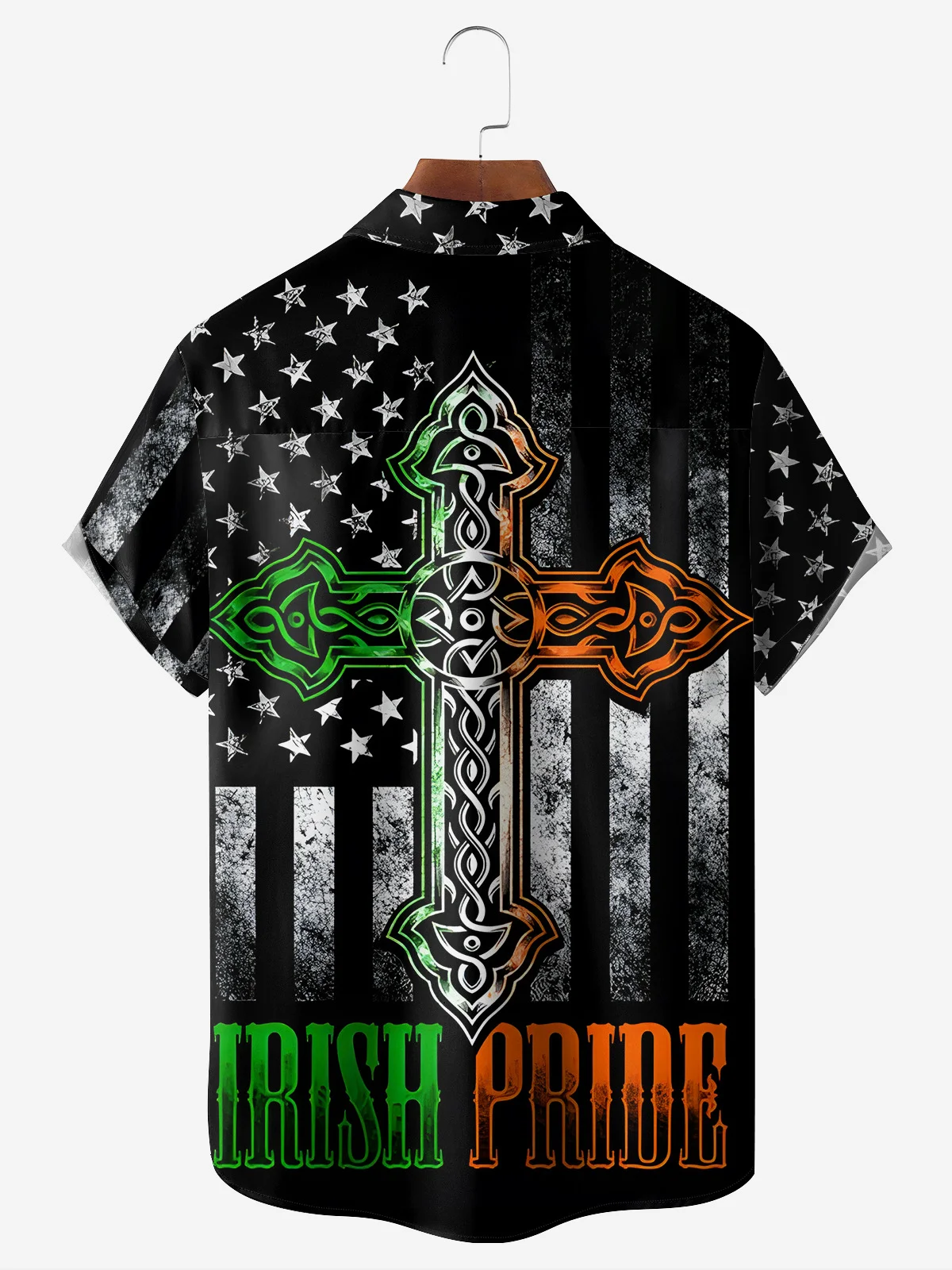 St. Patrick's Day American Flag Chest Pocket Short Sleeve Casual Shirt