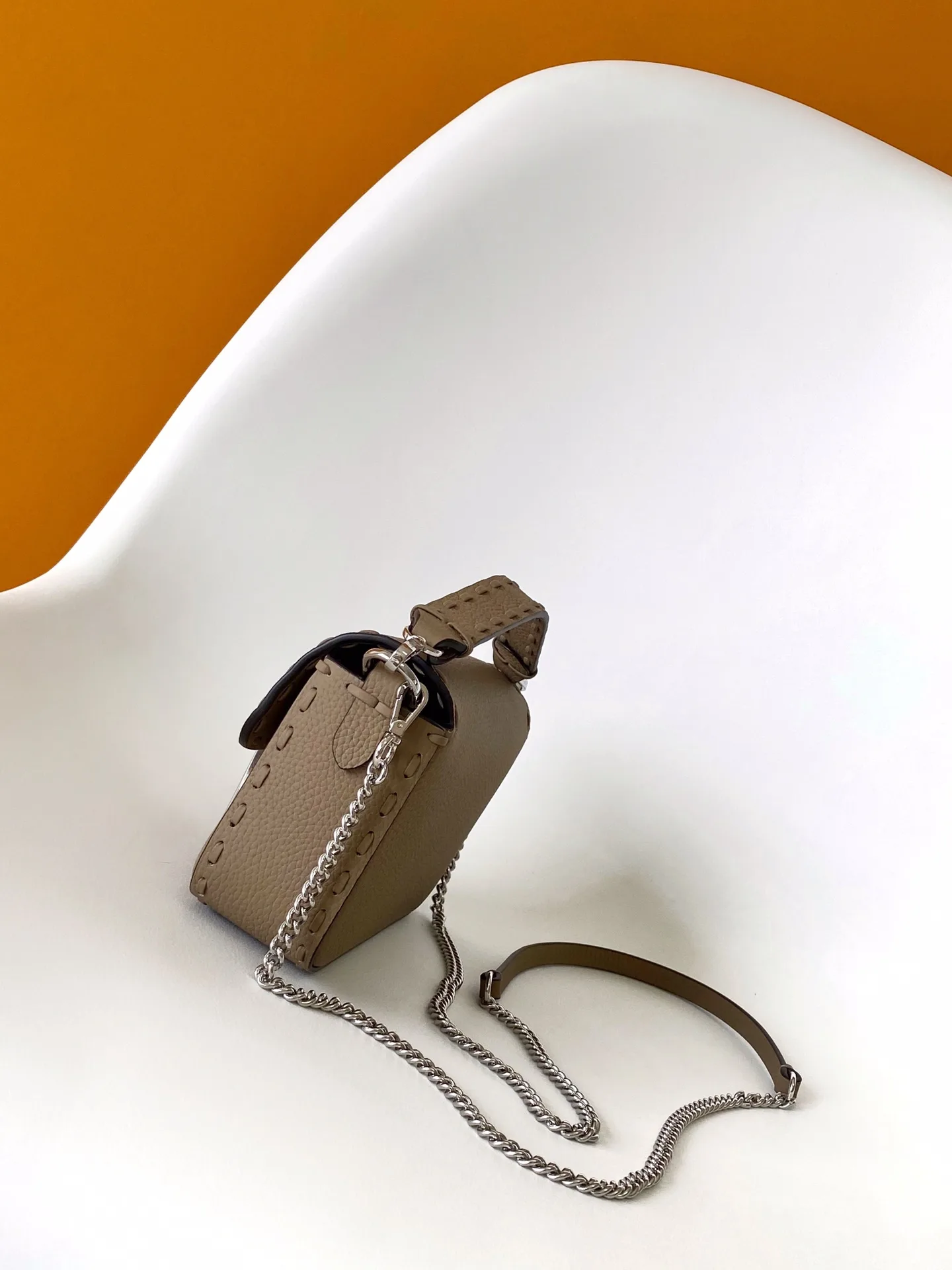 Fendi Baguette Grey Grained Leather Shoulder Bag product photo from LabelPicks