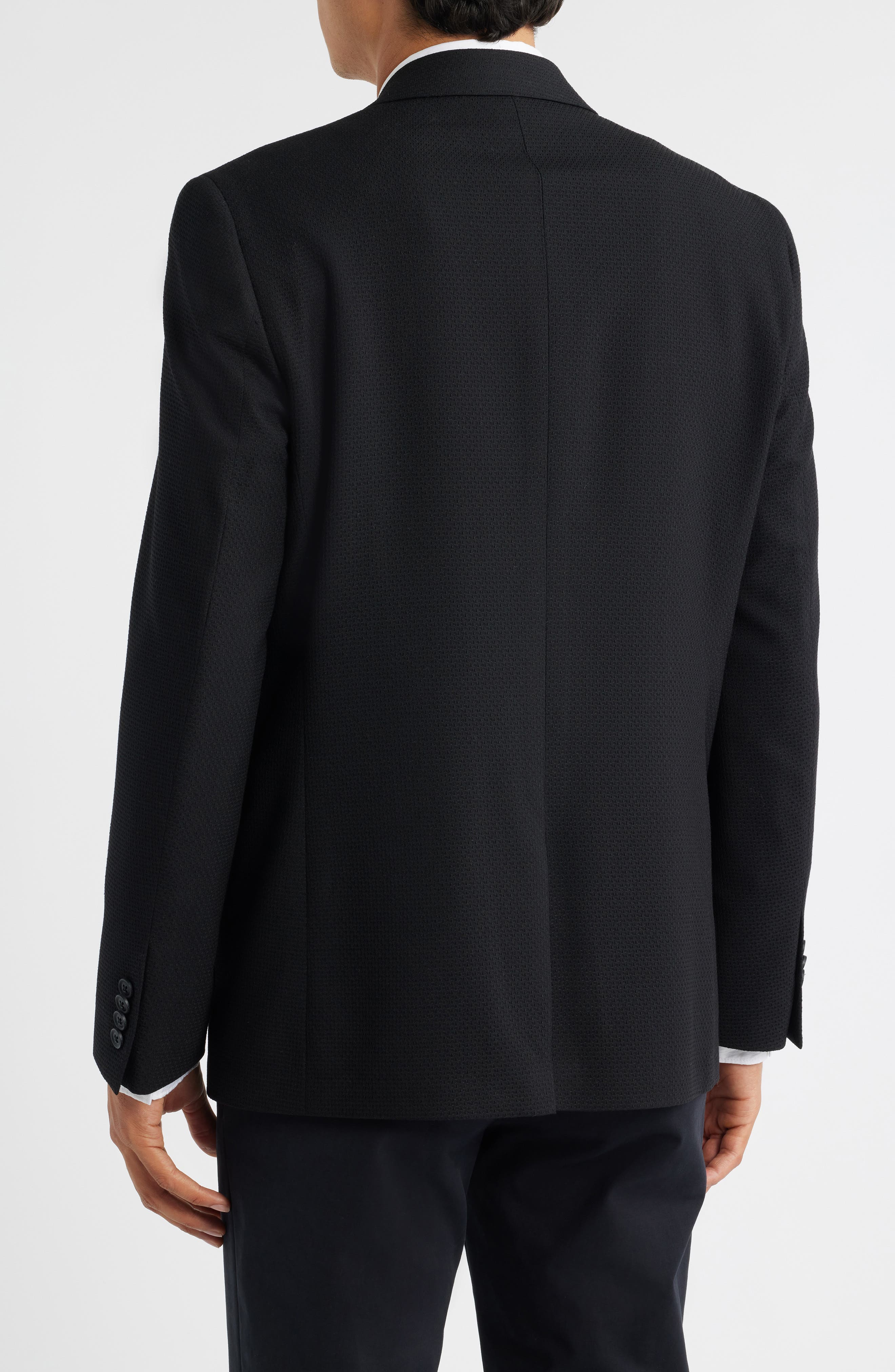 AllSaints Rawdon Slim Fit Black Textured Wool Blend Peak Lapel Sport Coat