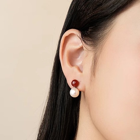 French vintage style double-strap pearl earrings for women, 925 sterling silver, trendy, light luxury, niche, elegant, high-end earrings