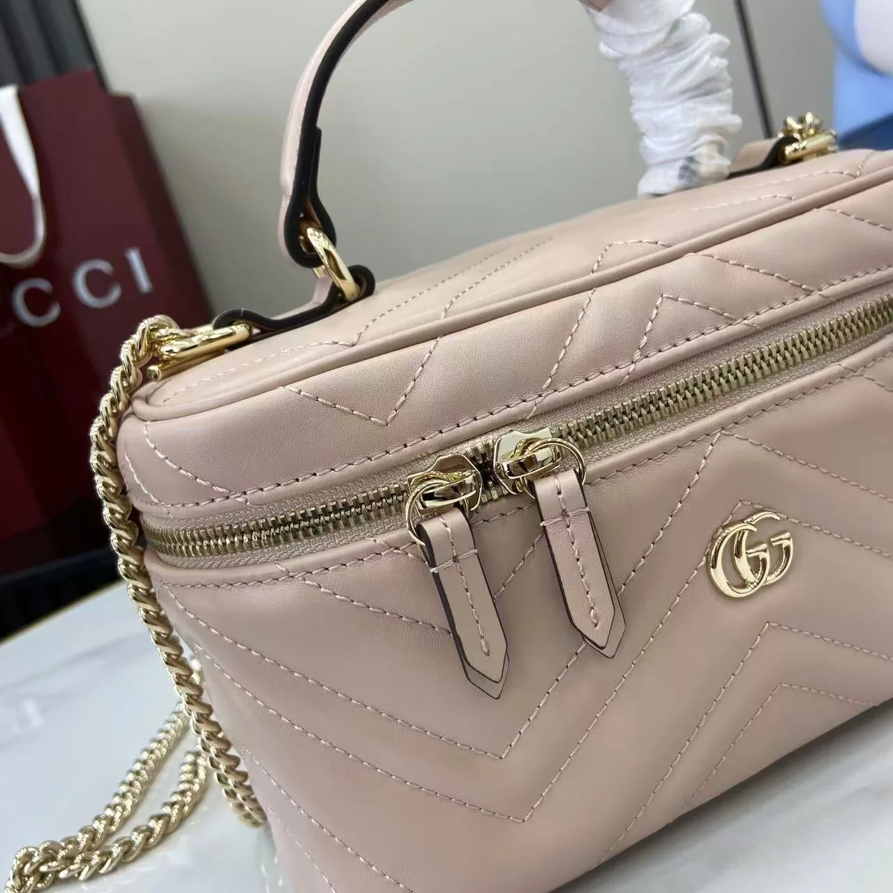 Gucci Marmont Pink GG Supreme Canvas Top Handle Bag product photo from LabelPicks