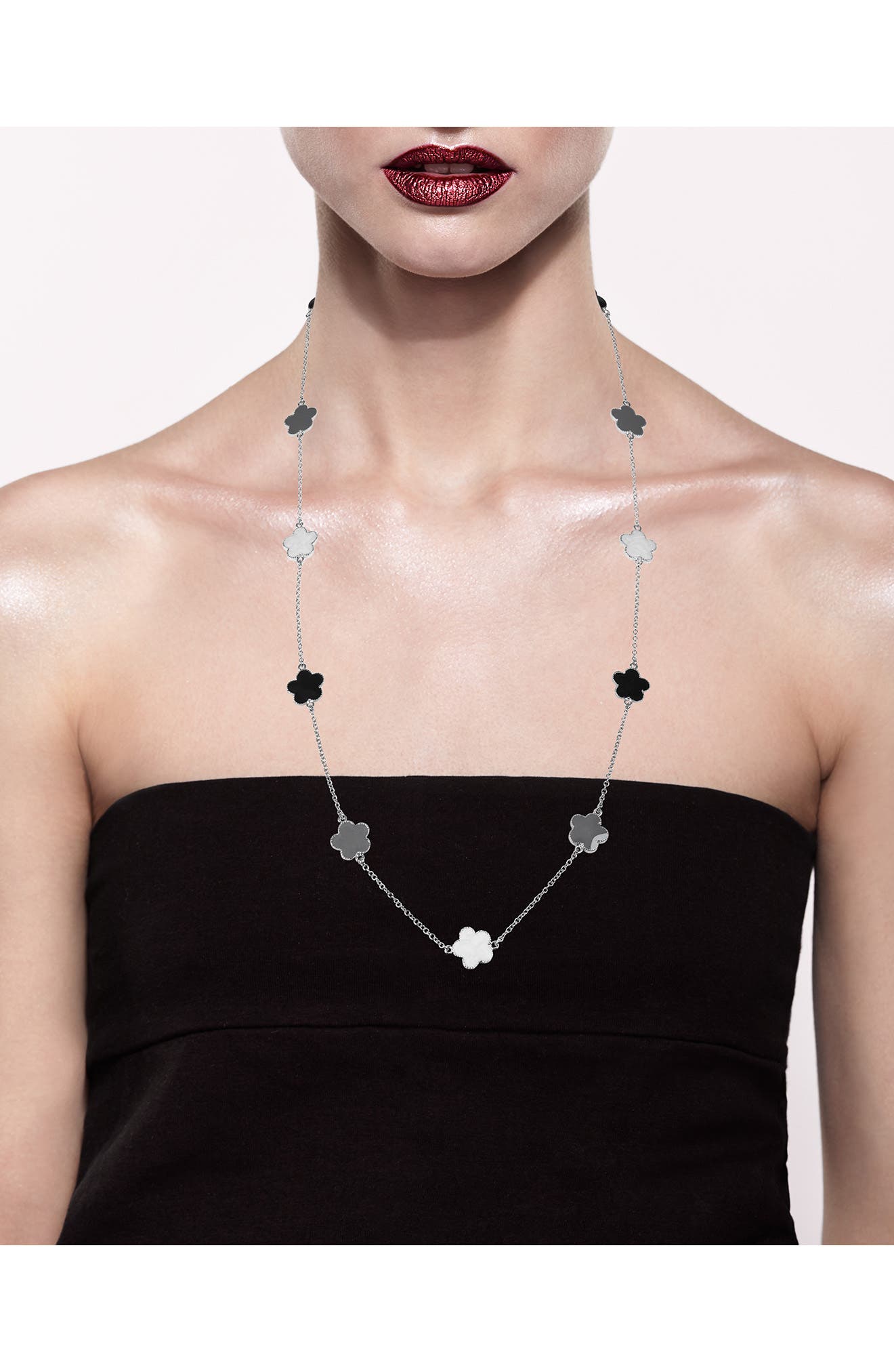 JARDIN Tri-Tone Clover Station Chain Long Necklace (Nordstrom Exclusive)