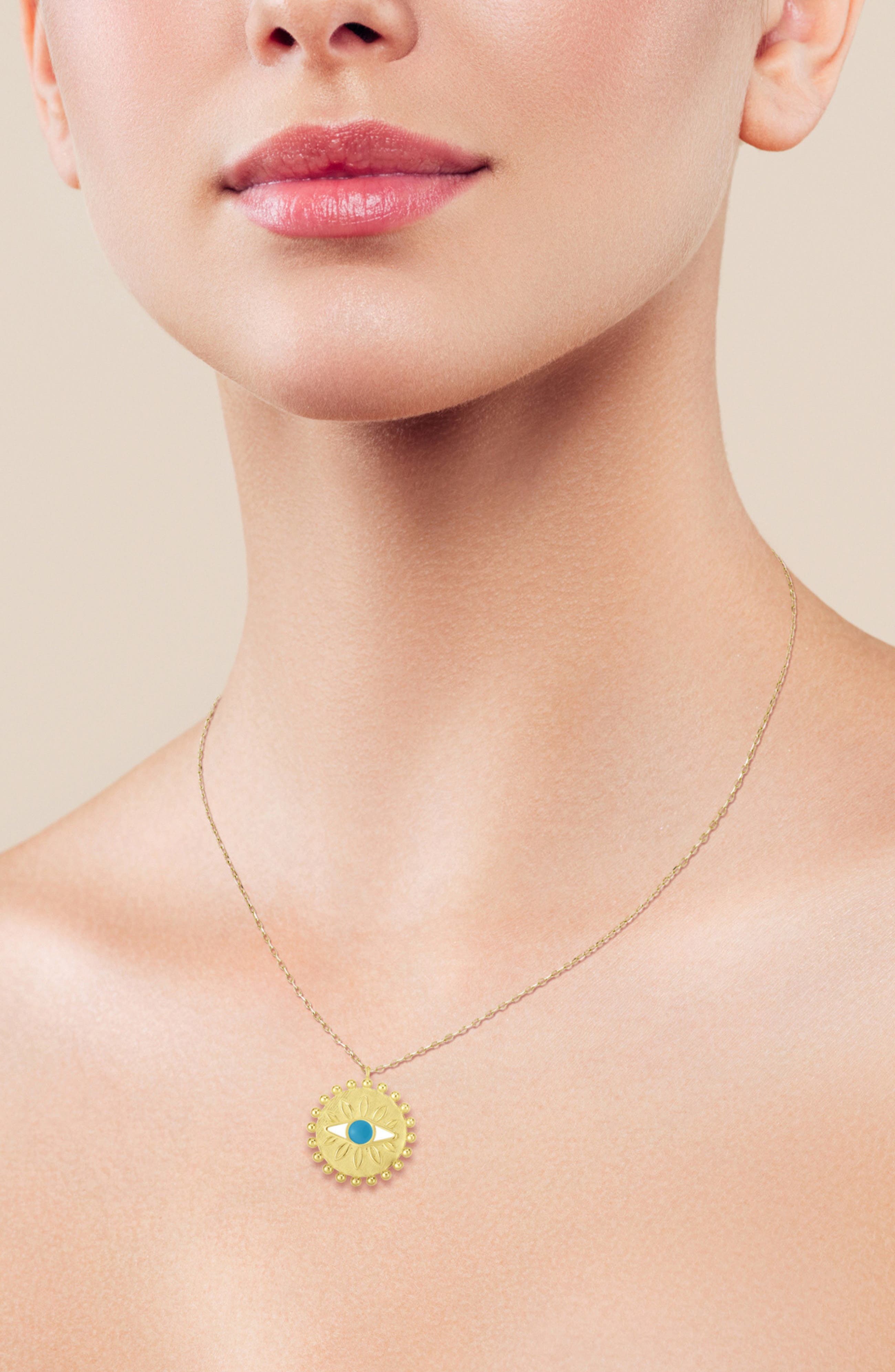 SPHERA MILANO 14K Gold Plated Evil Eye Pendant Necklace