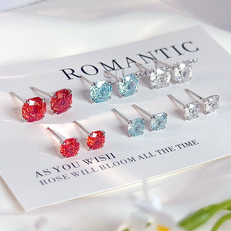 925 sterling silver millennium rose cut four-prong earrings for women, ins fashion, light luxury, colorful zircon earrings for ear piercing
