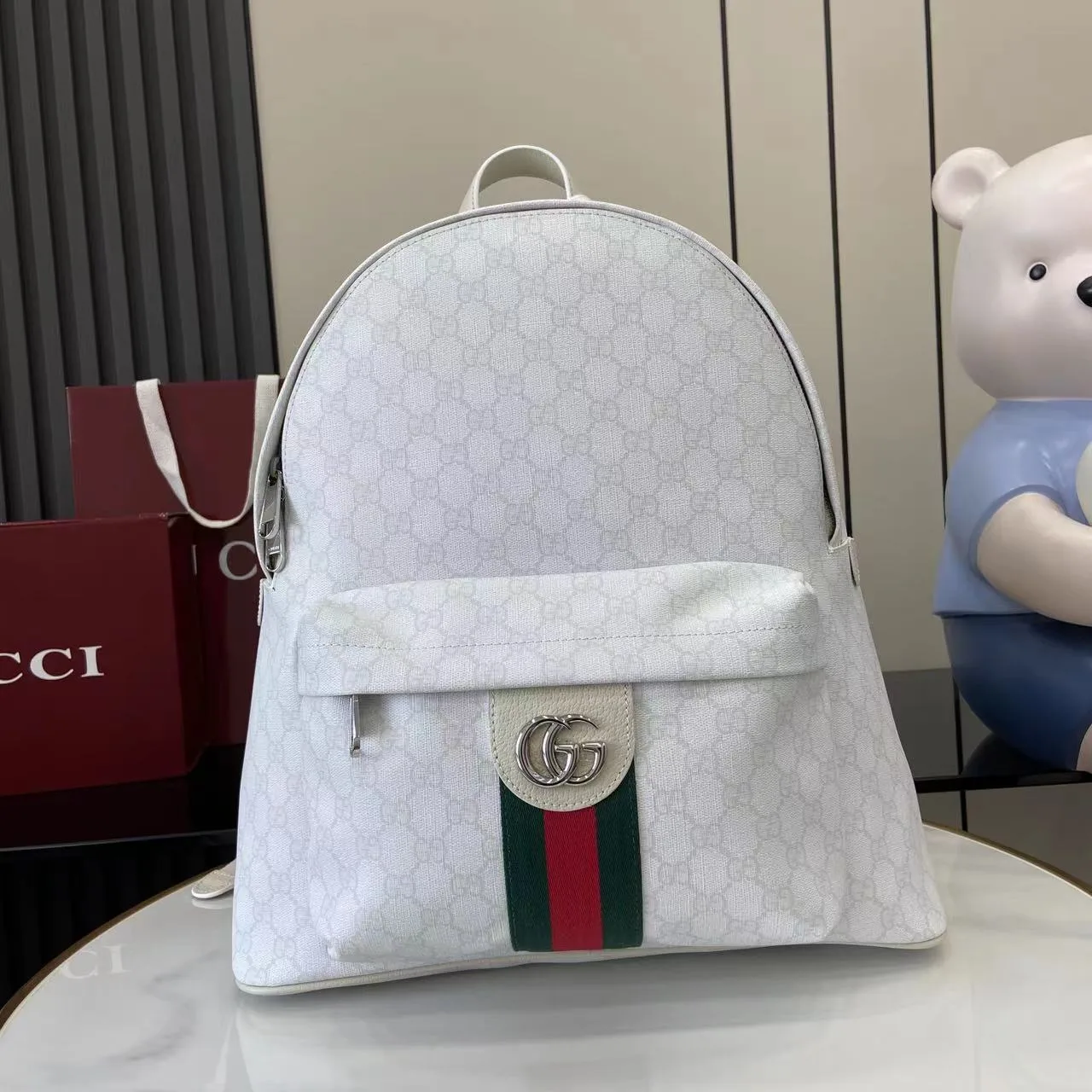 Gucci Ophidia White GG Supreme Canvas Backpack product photo from LabelPicks