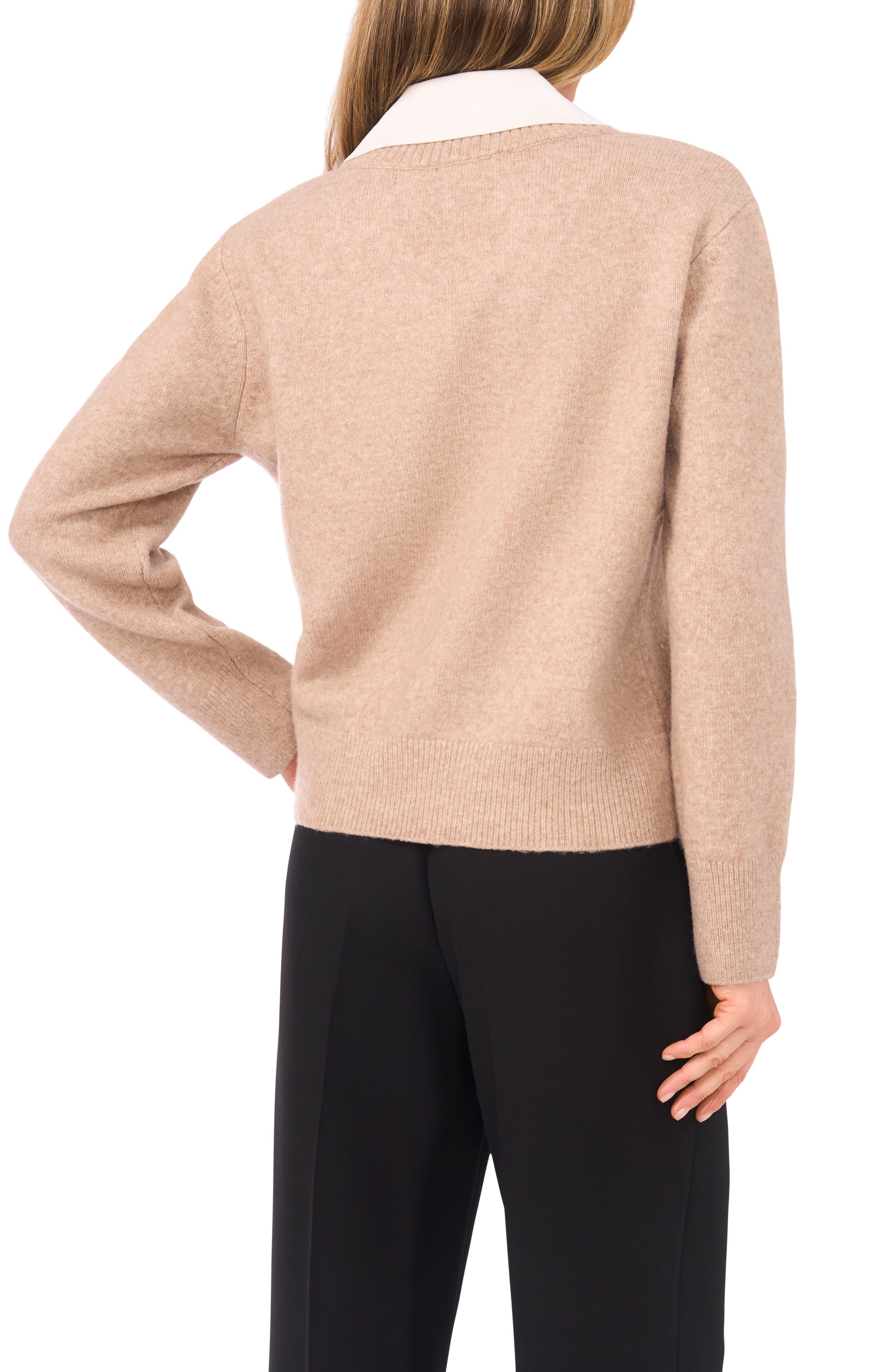 Halogen® Contrast Collar Twofer Sweater