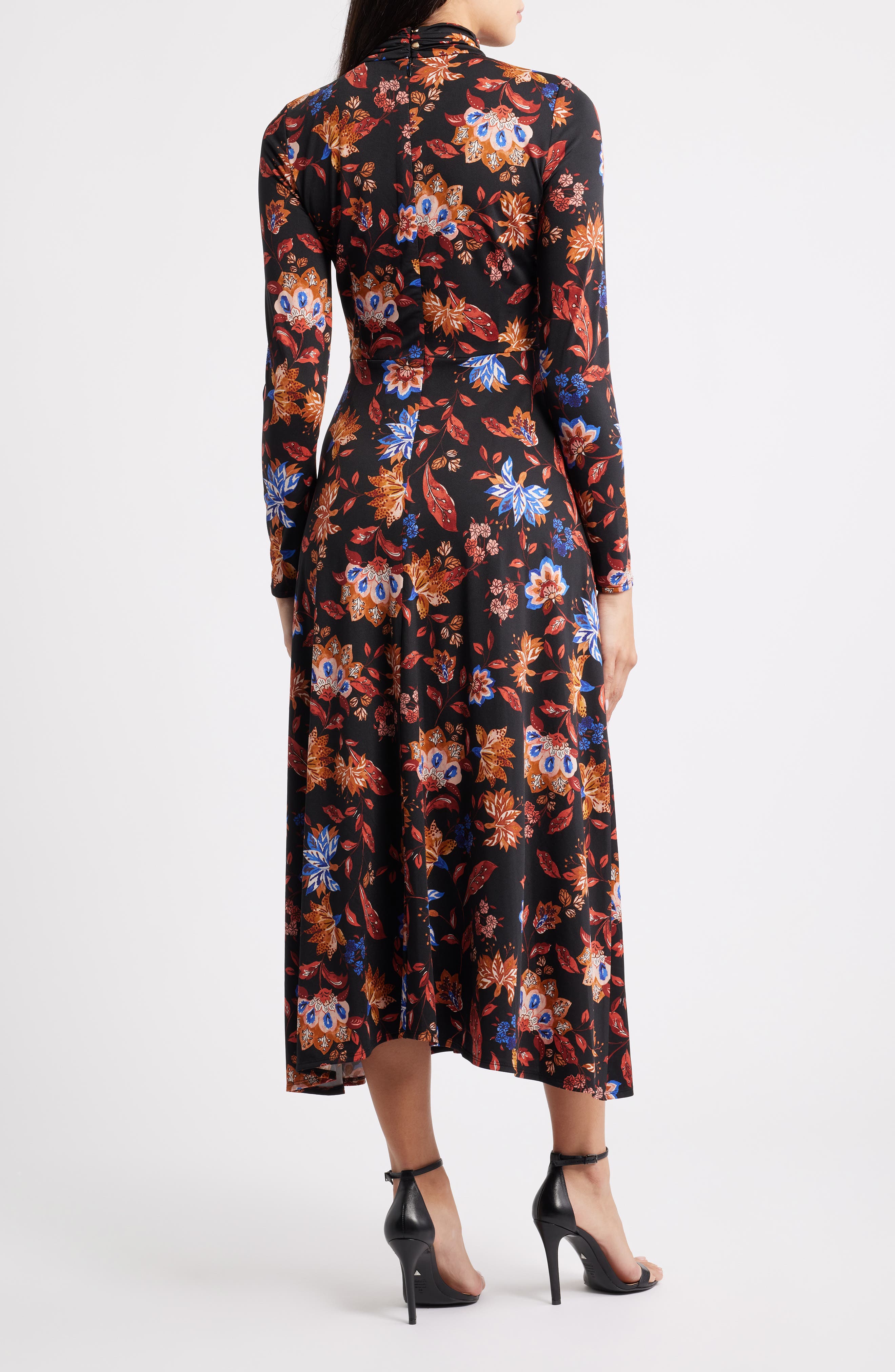 Julia Jordan Floral Mock Neck Long Sleeve Midi Dress