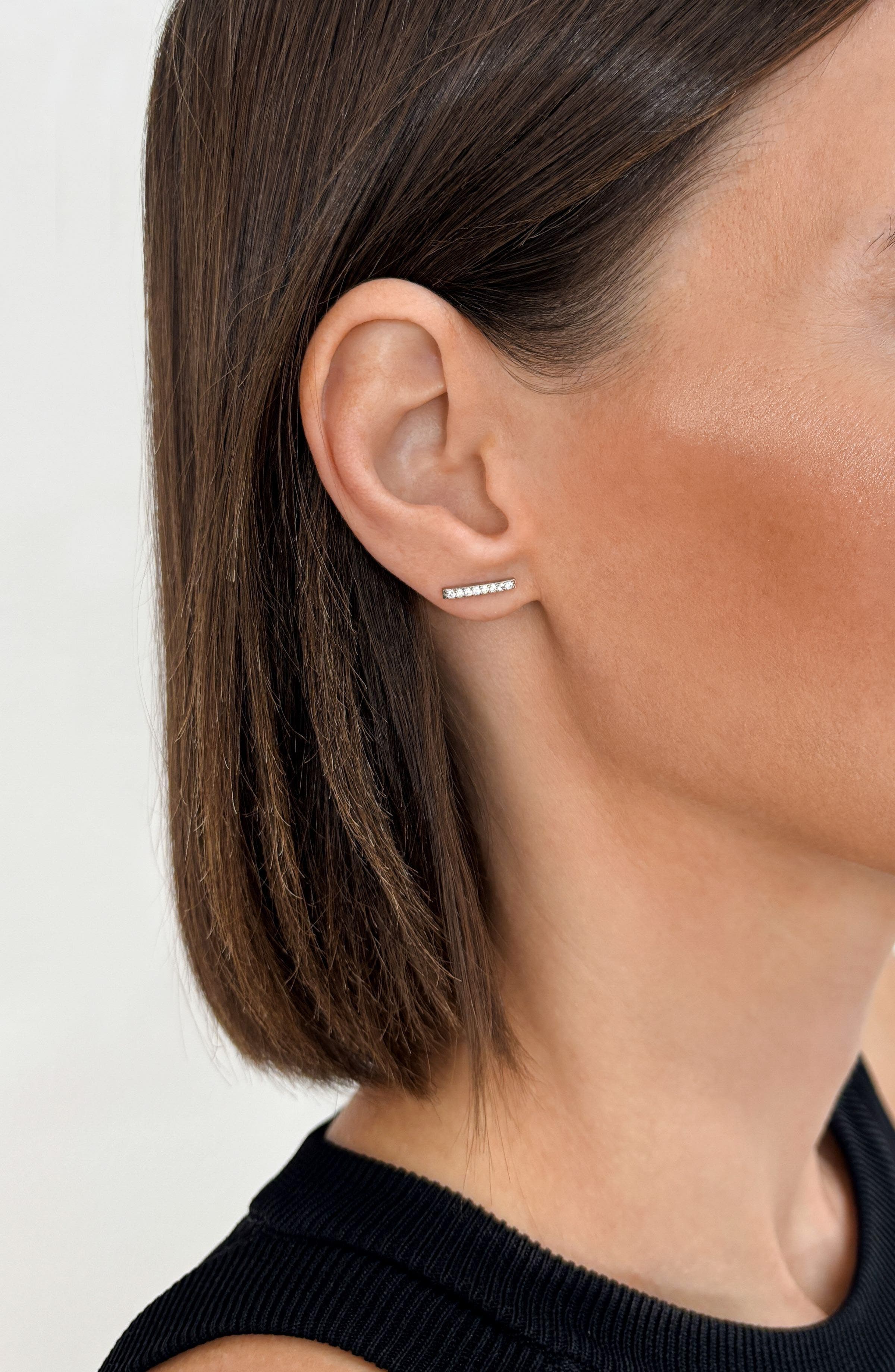 Adornia White Rhodium Plated Swarovski Crystal Accented Bar Stud Earrings