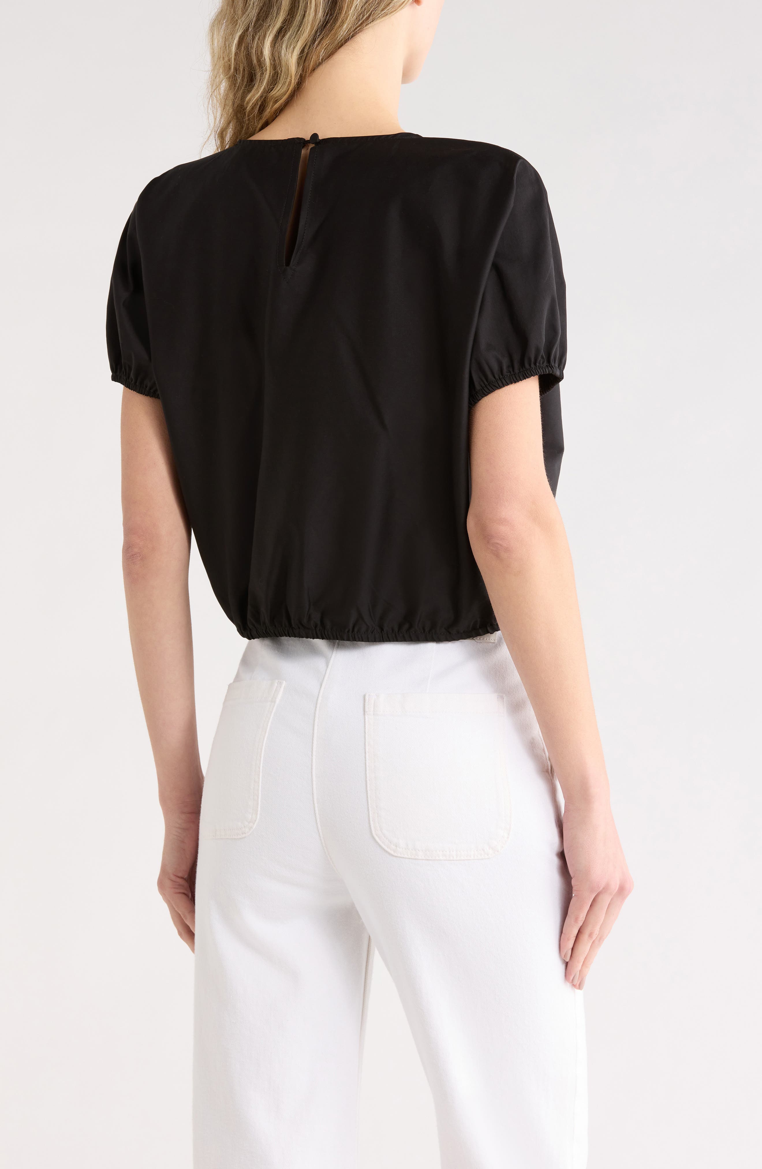 T Tahari Short Sleeve Tie Waist Crop Top