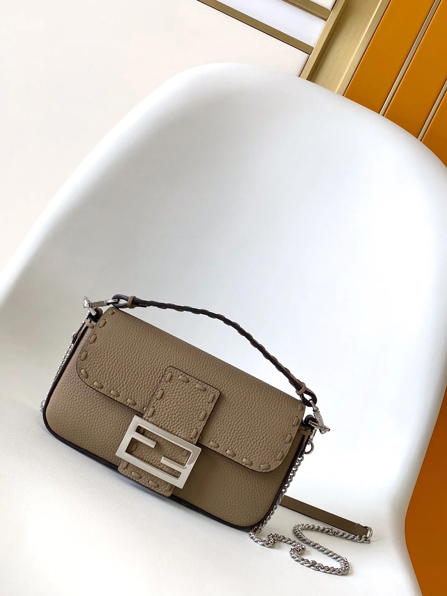 Fendi Baguette Grey Grained Leather Shoulder Bag product photo from LabelPicks