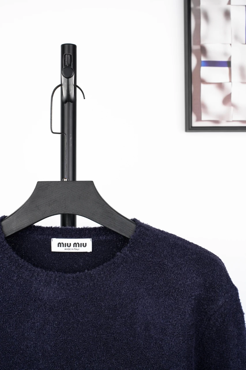 Miu Miu Navy Logo Teddy Crewneck Sweater product photo from LabelPicks