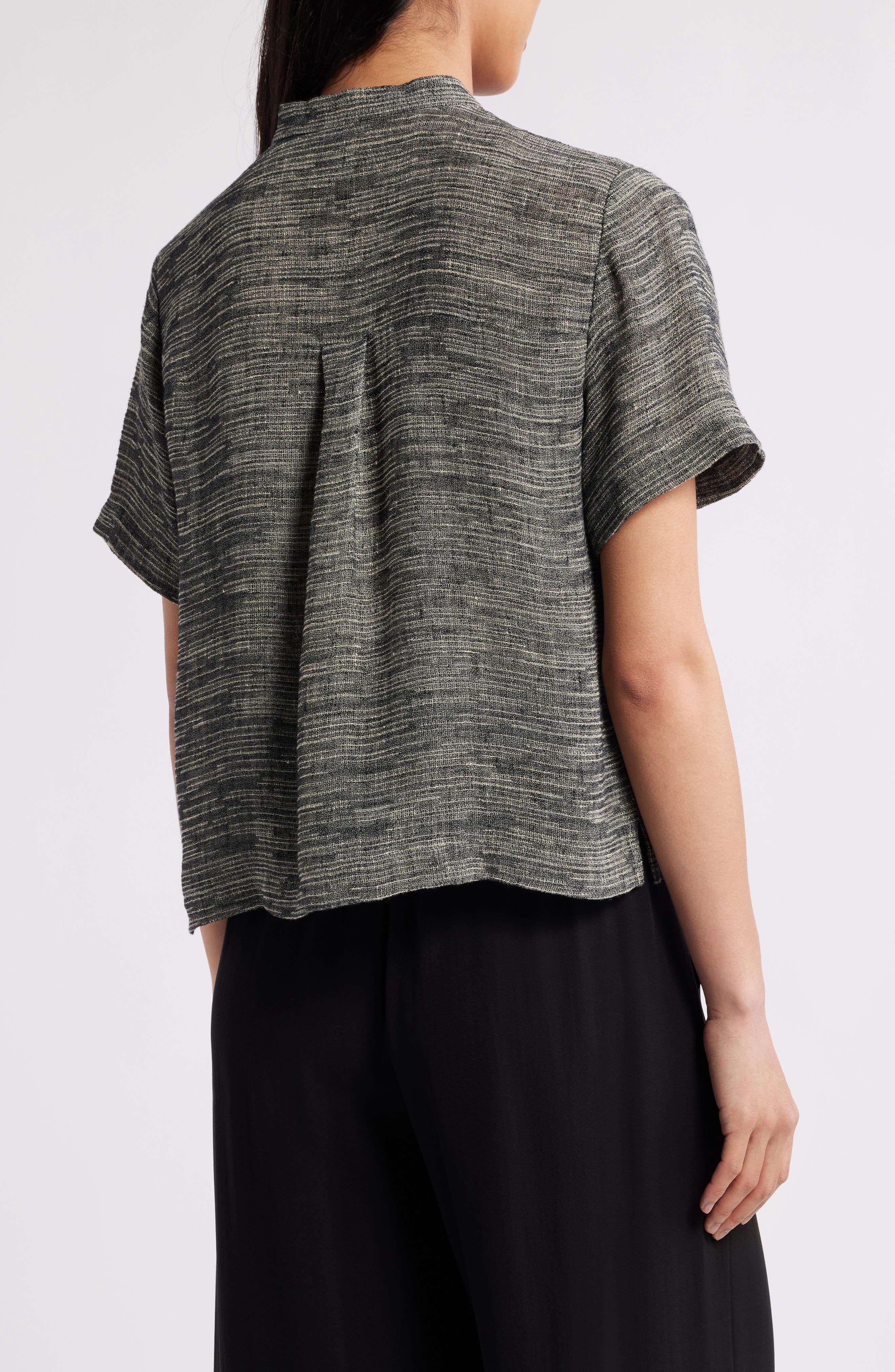 Eileen Fisher Short Sleeve Organic Linen Blend Button-Up Shirt