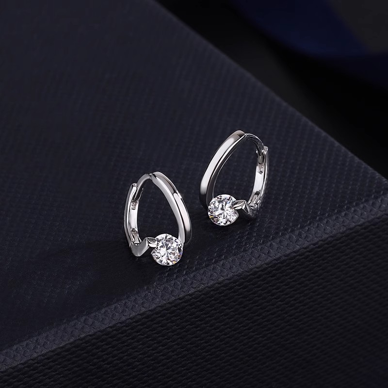 Cross single diamond stud earrings, 999 pure silver, elegant, versatile, niche, high-end, fashionable, French-style, Instagram-worthy, sterling silver earrings