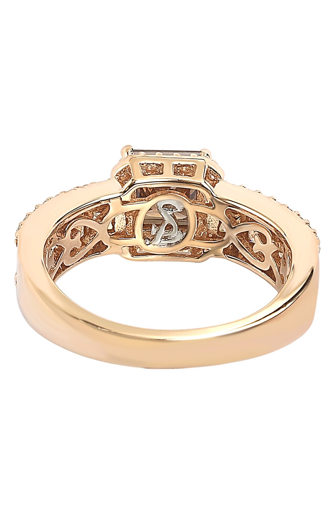 SUZY LEVIAN 14K Rose Gold Plated Sterling Silver White CZ Halo & Brown Princess-Cut CZ Bridal Ring