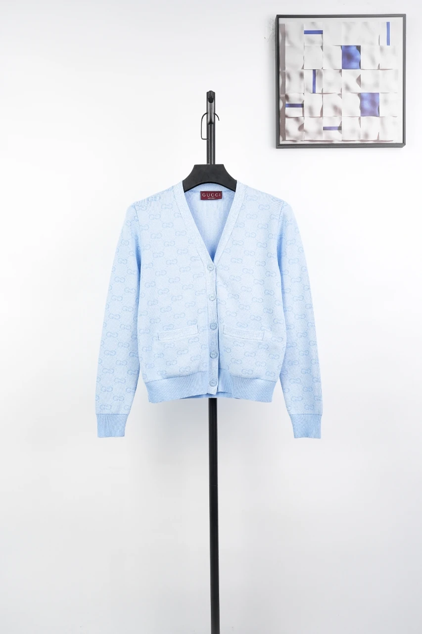 GUCCI Pale Blue GG Jacquard Cotton Cardigan product photo from LabelPicks