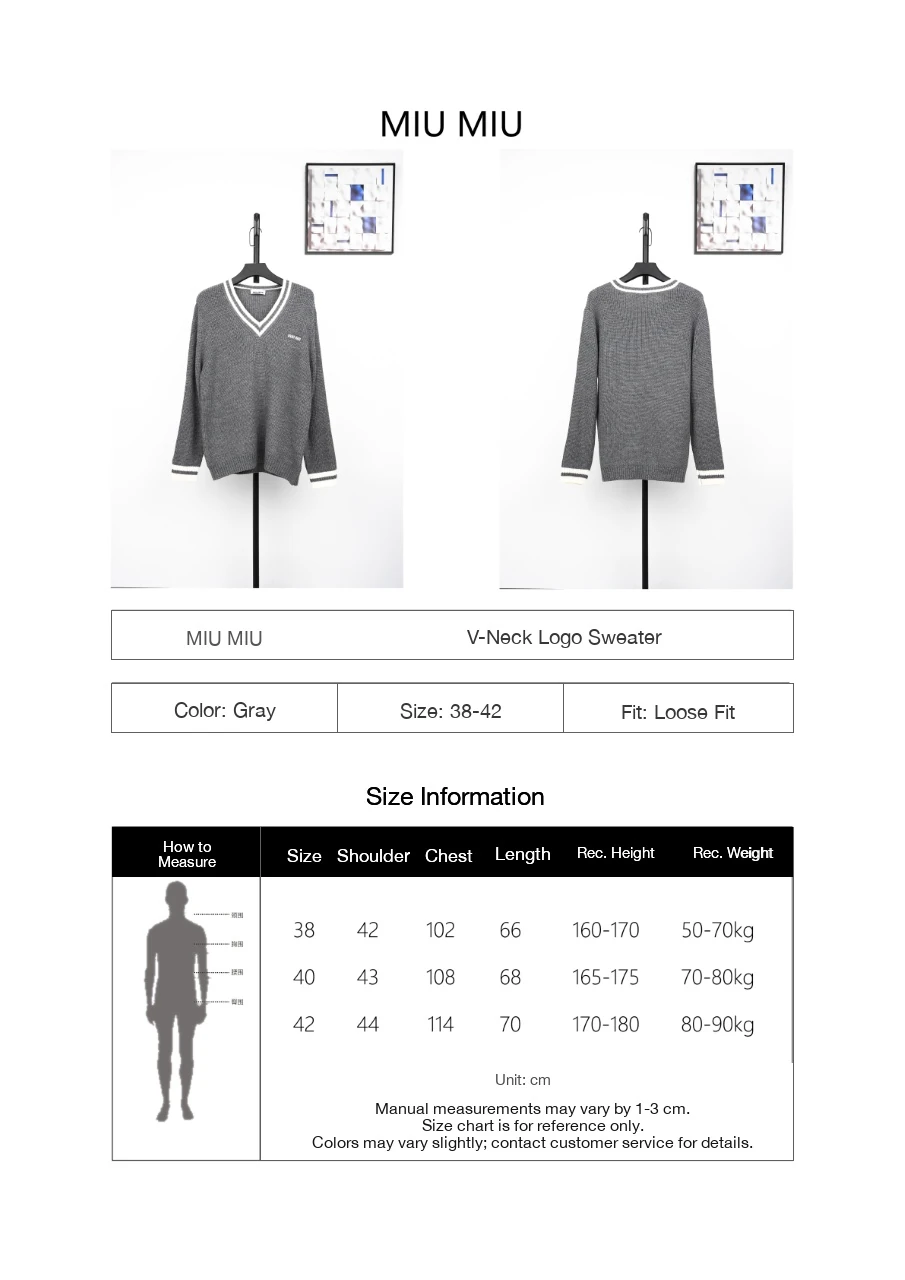 Miu Miu Grey White Trim Logo V Neck Sweater product photo from LabelPicks