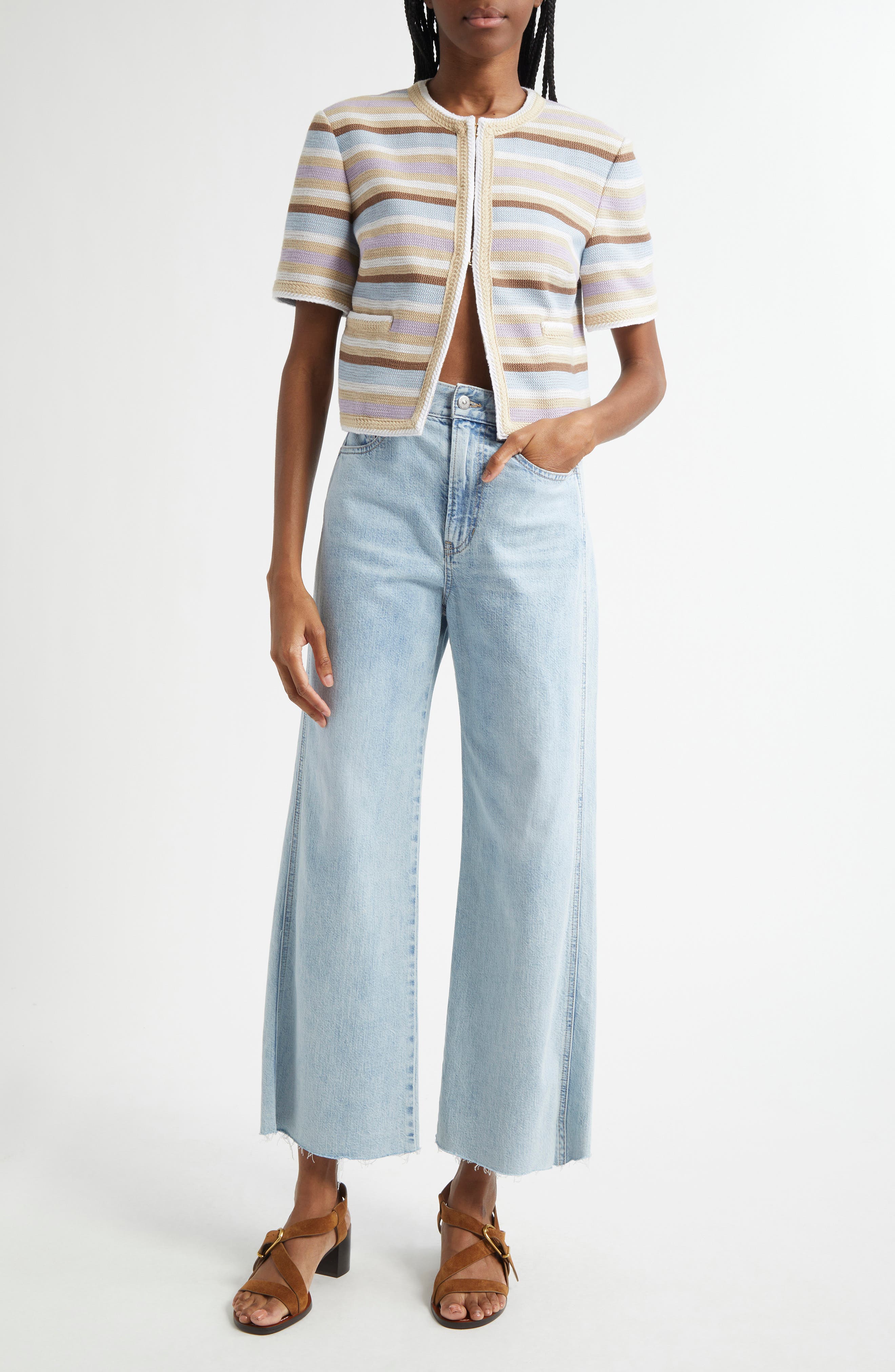 Veronica Beard Taylor Raw Hem High Waist Ankle Wide Leg Jeans