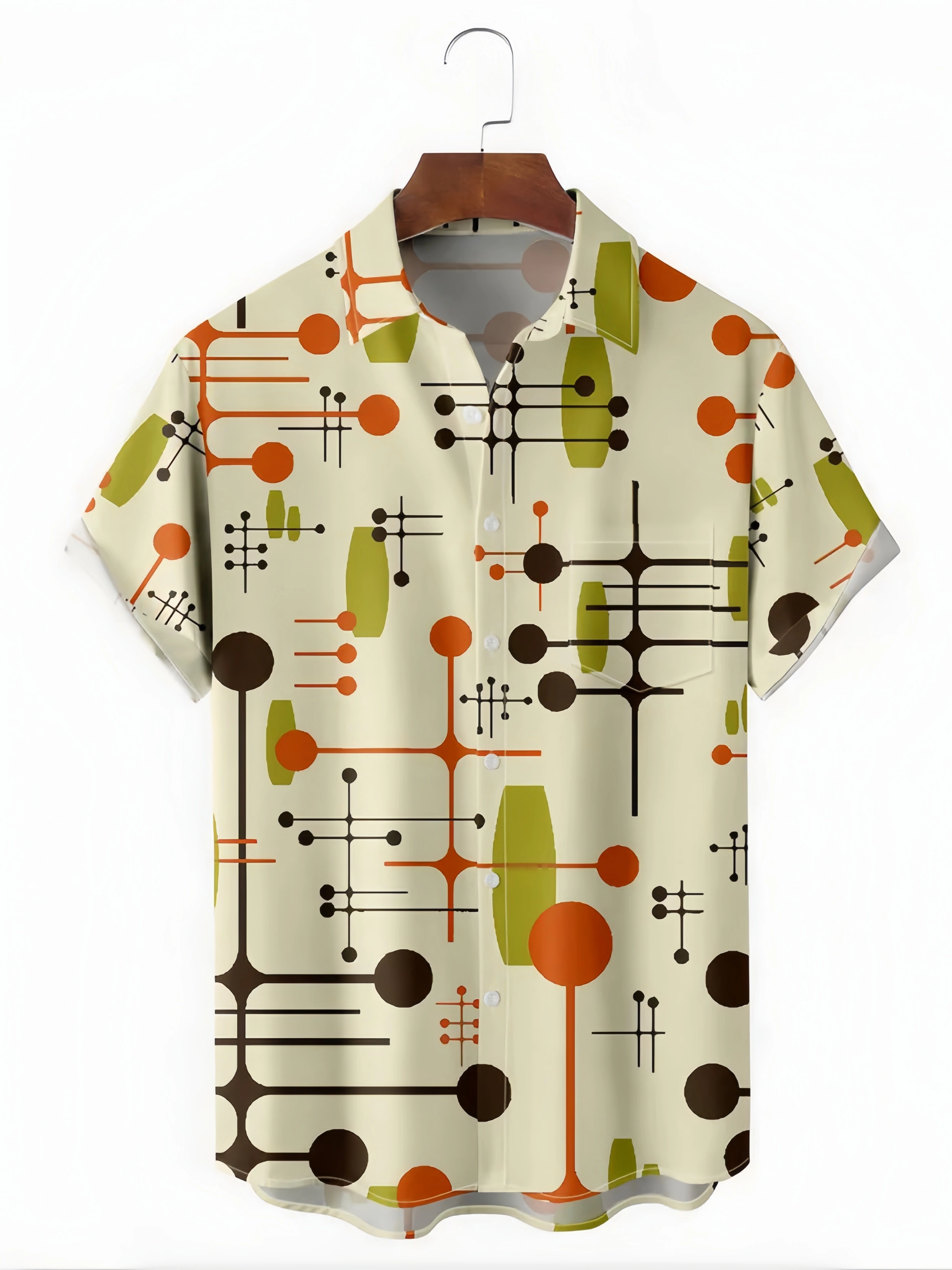 Geometric Line Chest Pocket Short Sleeve Casual Shirt
