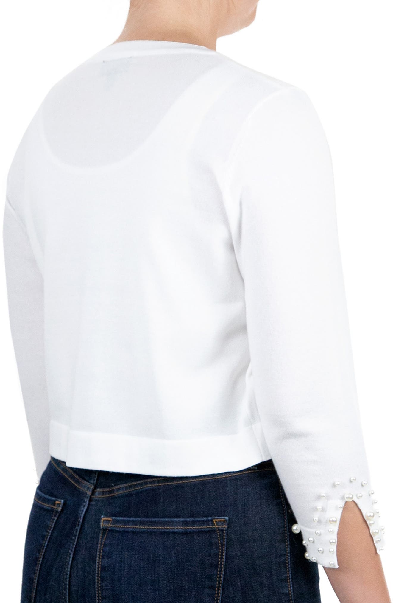 Nina Leonard Imitation Pearl Cuff Bolero Cardigan
