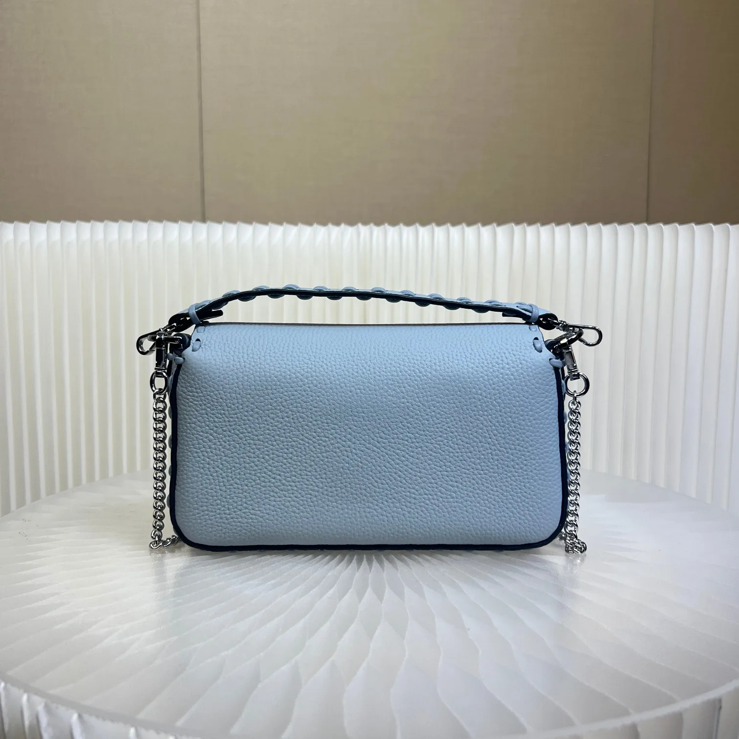 Fendi Baguette Blue Grained Leather Shoulder Bag product photo from LabelPicks