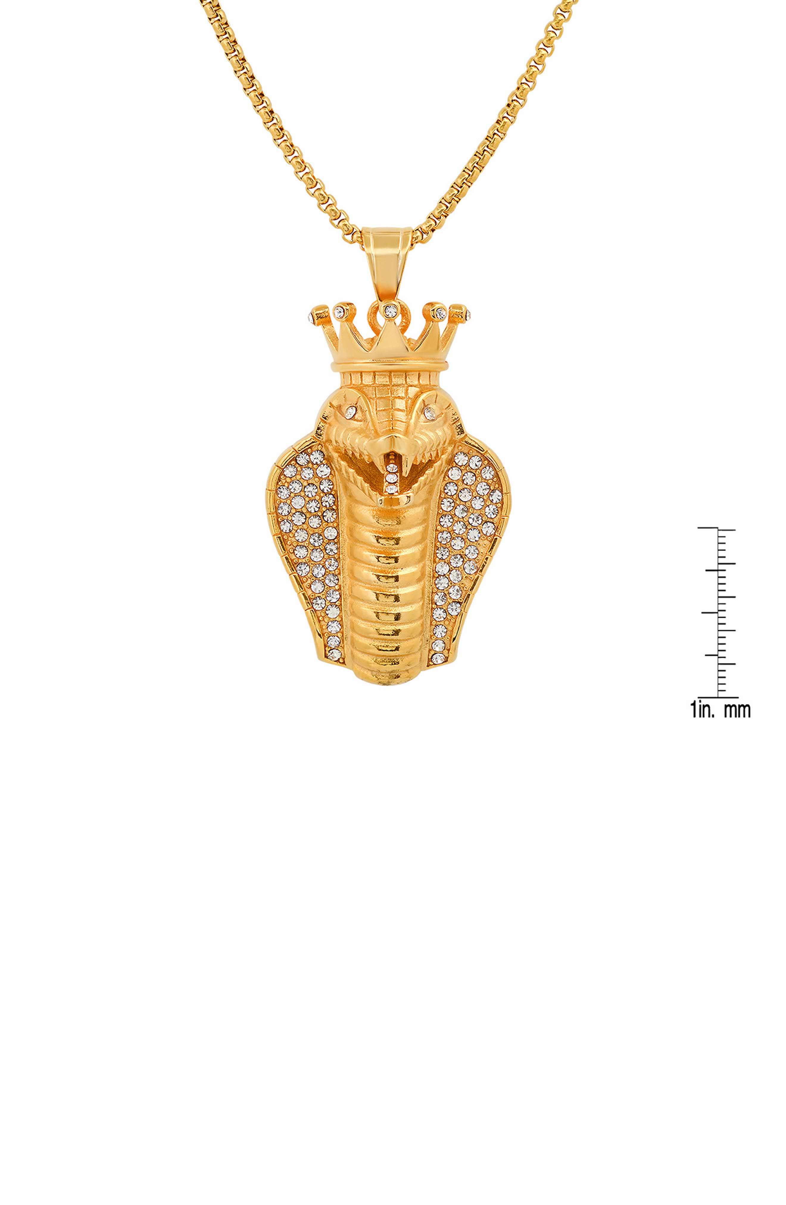 HMY JEWELRY Men's 18K Yellow Gold Plated Stainless Steel Pave Crystal Cobra Pendant Necklace