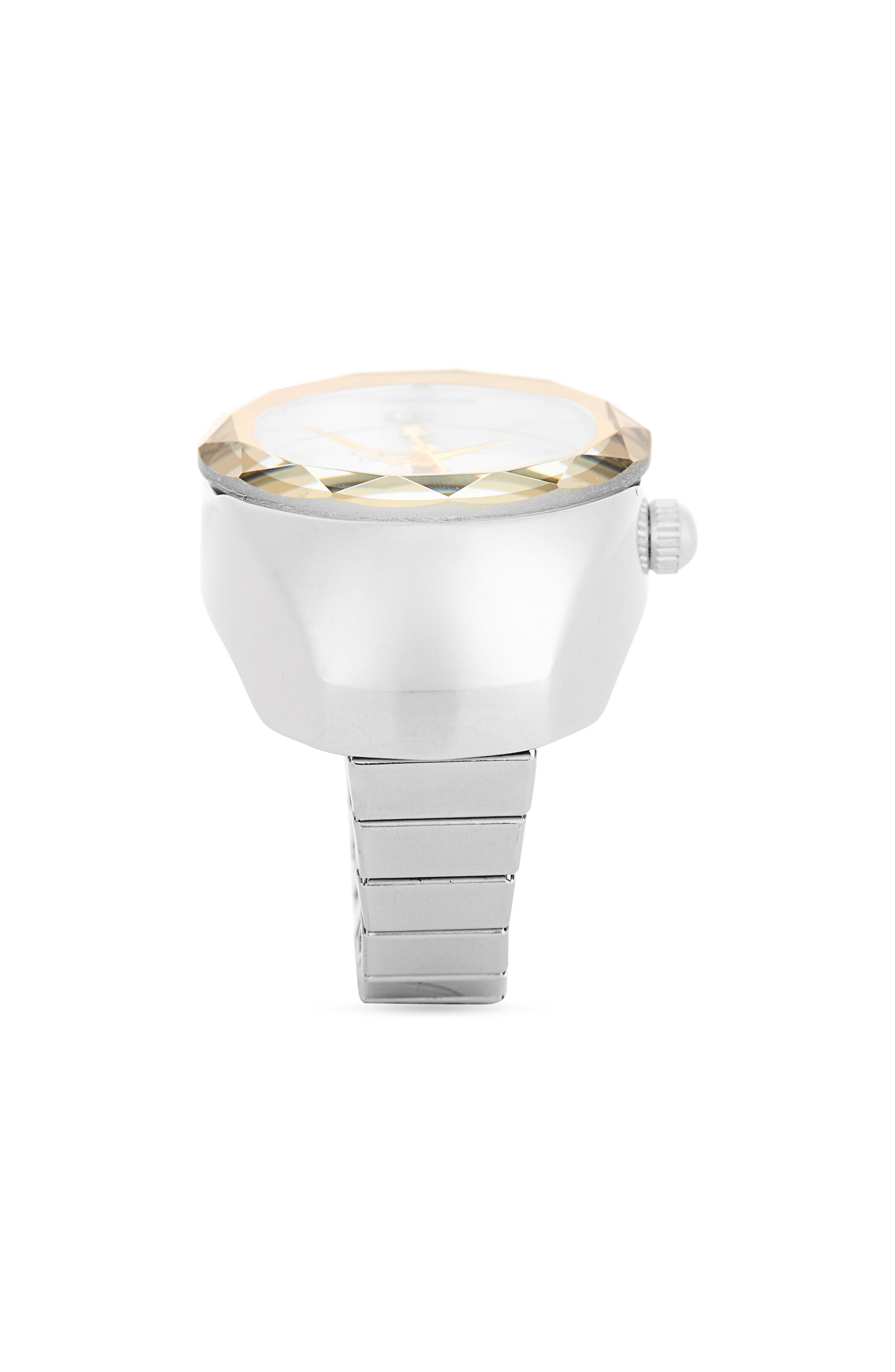 Jessica Simpson Two-Tone Faceted Bezel Ring Watch, 25mm