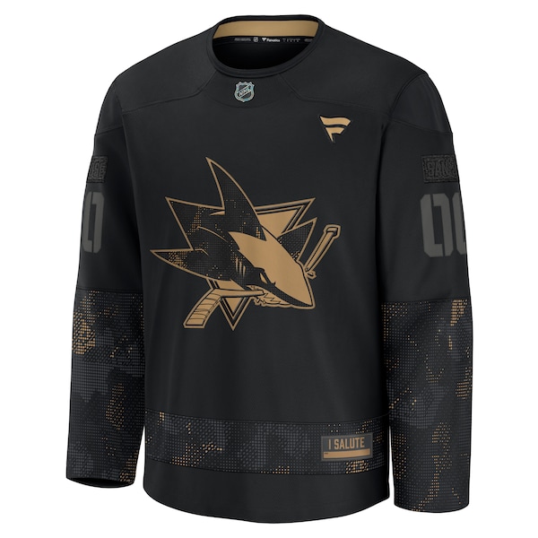 San Jose Sharks  2024 Military Appreciation Personalized Long Sleeve Practice Jersey - Black