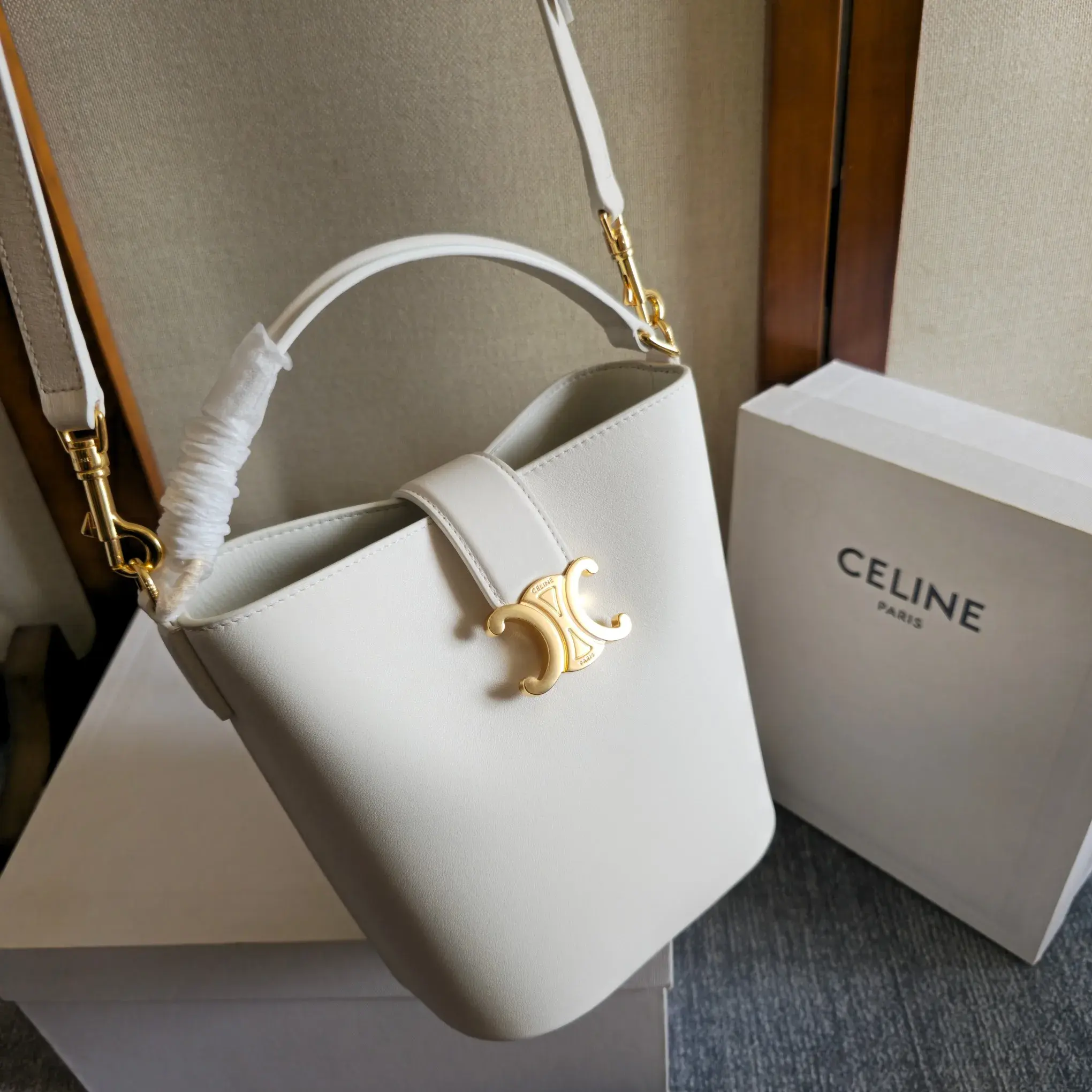 Celine White Louise Calfskin Bucket Bag product photo from LabelPicks