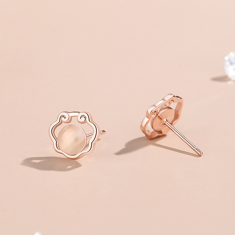 Cat's Eye Stone Peace Lock Earrings for Women, Summer New Chinese Style, National Trend, Palace Style, Vintage Earrings