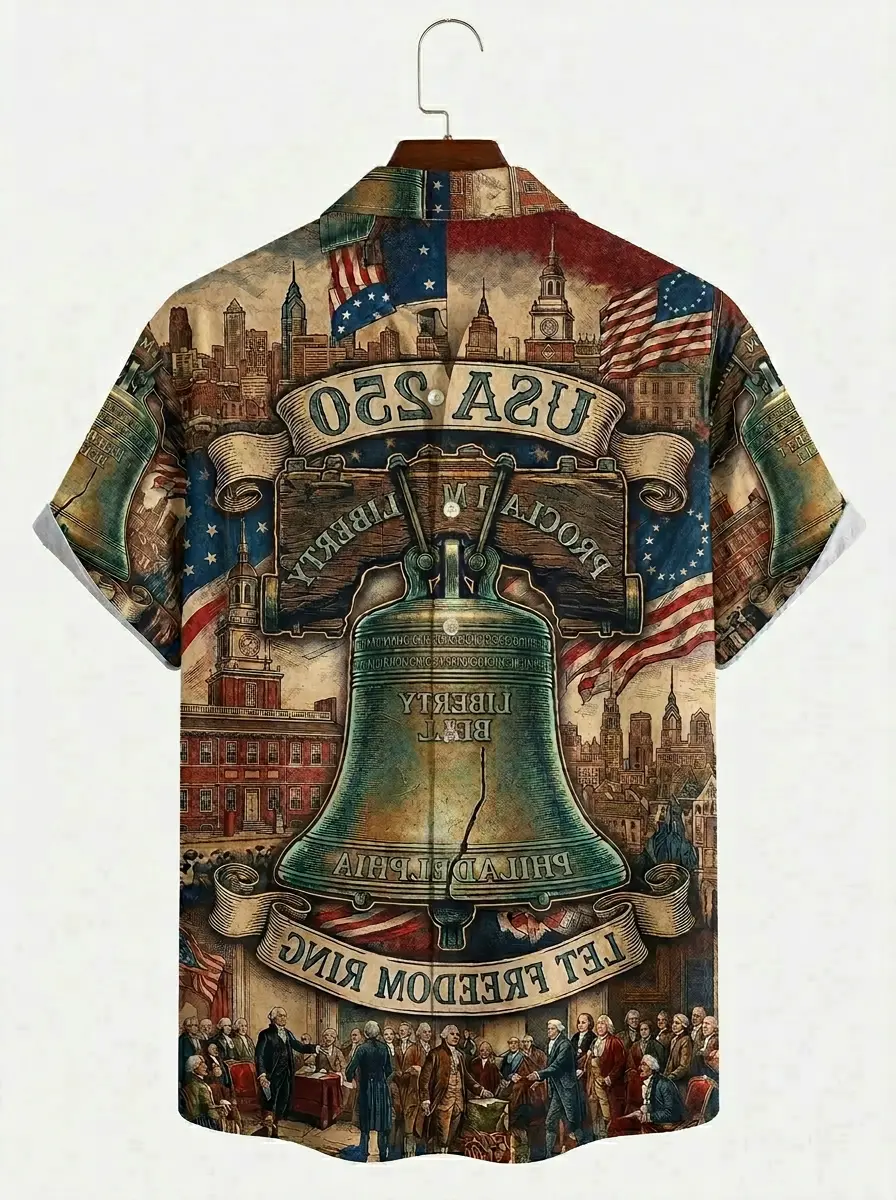 Men's printed shirts, USA 250 Liberty Bell Philadelphia Let Freedom Ring Hawaiian Shirt